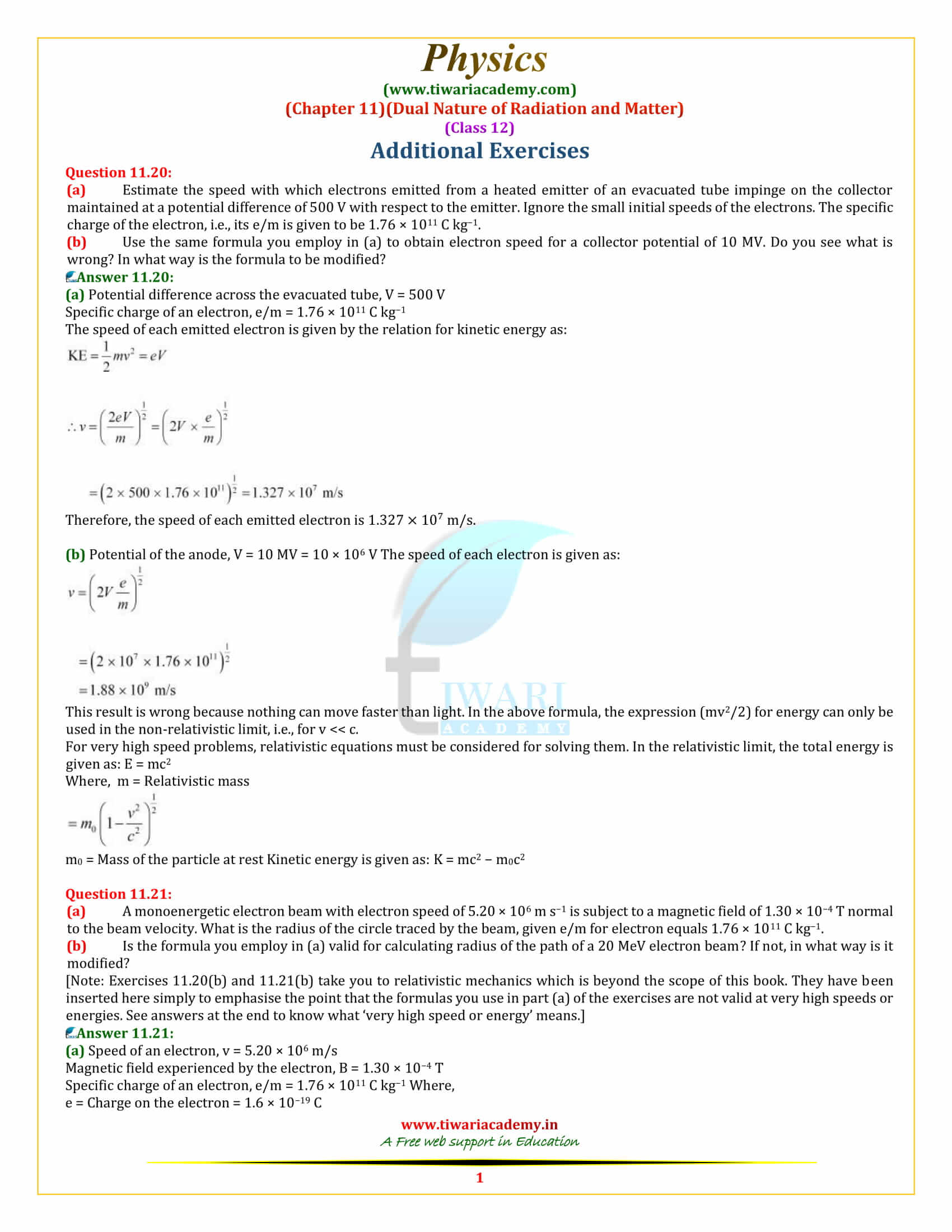12 Physics Chapter 11 Dual Nature of Radiation and Matter additional exercises solutions in pdf form