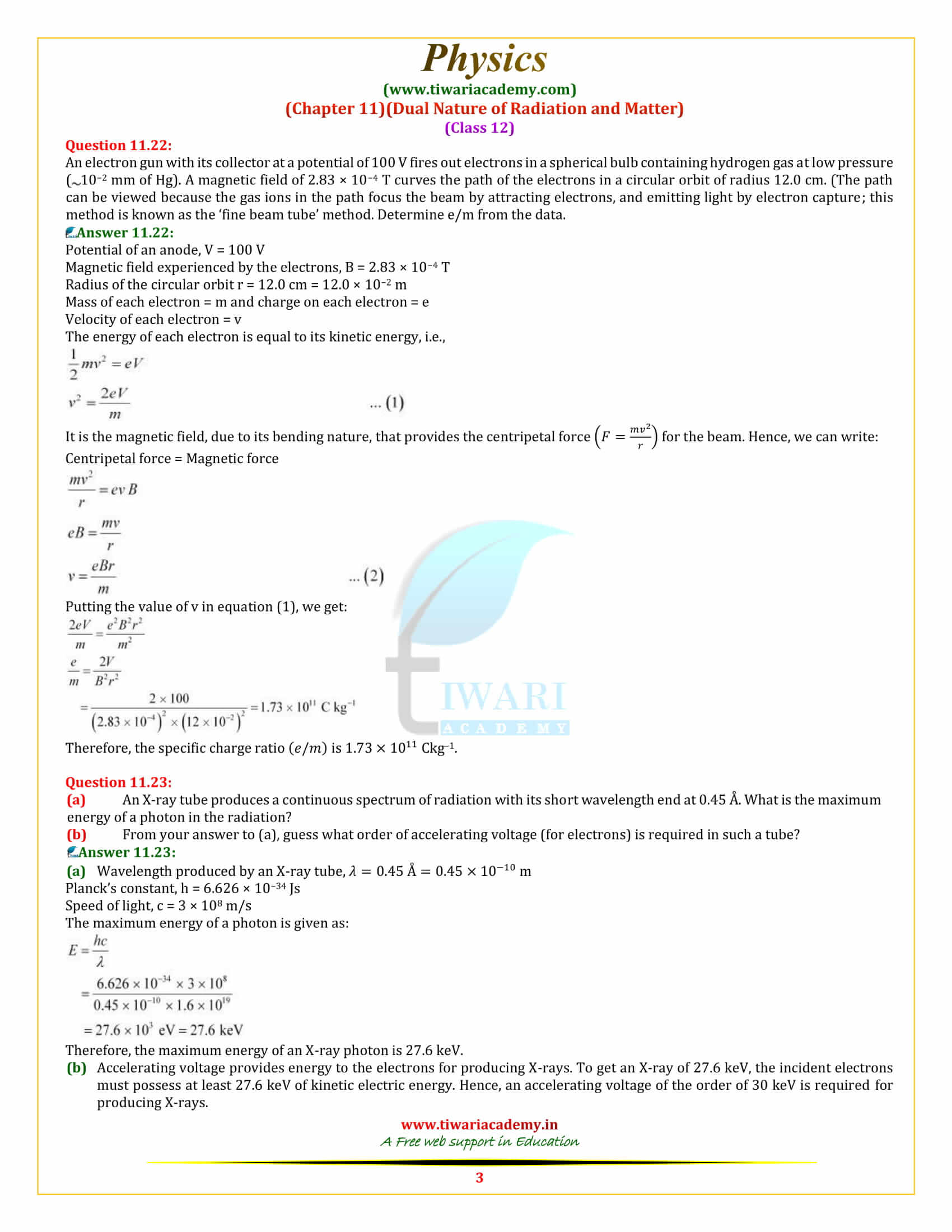 12 Physics Chapter 11 Dual Nature of Radiation and Matter additional exercises sols free download