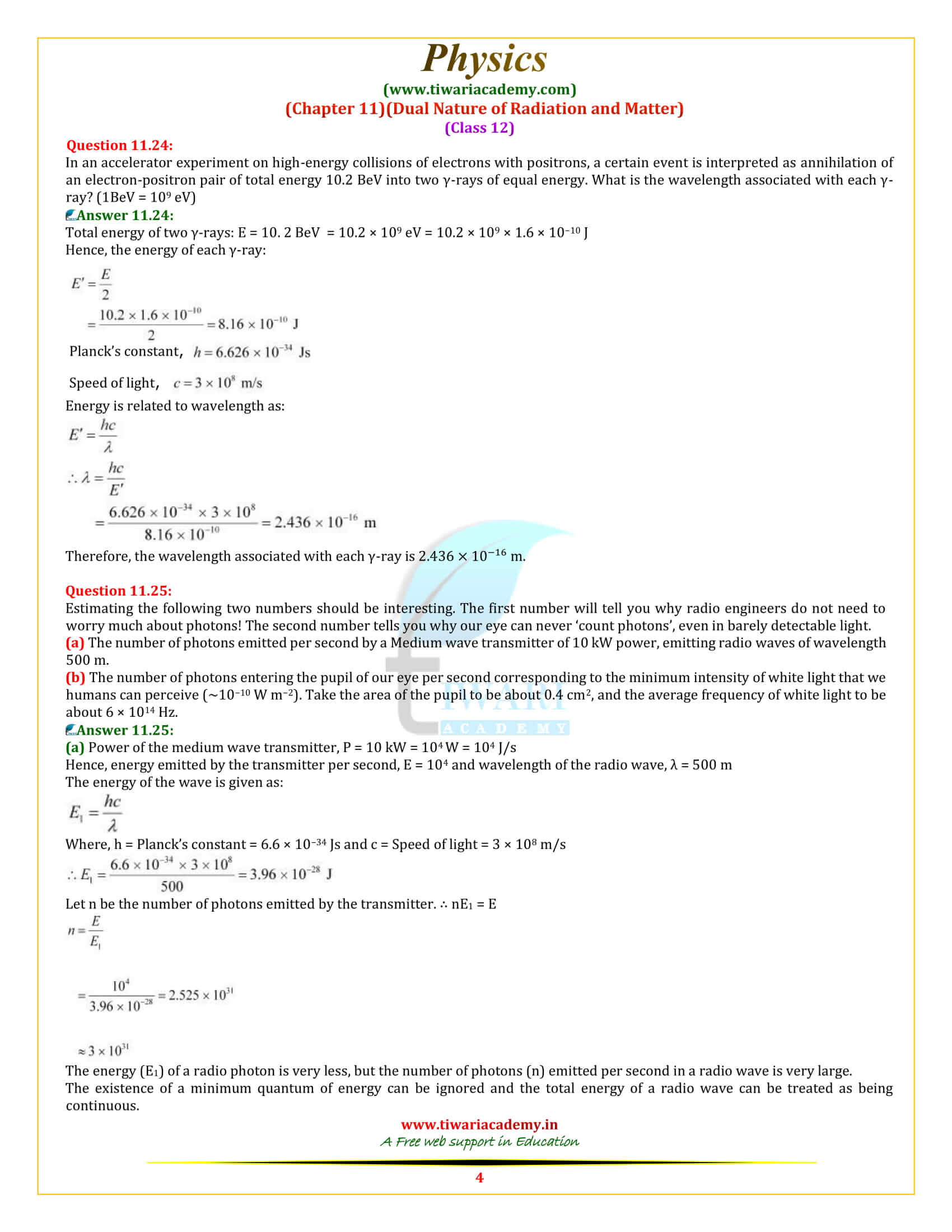 12 Physics Chapter 11 Dual Nature of Radiation and Matter additional exercises solutions for intermediate