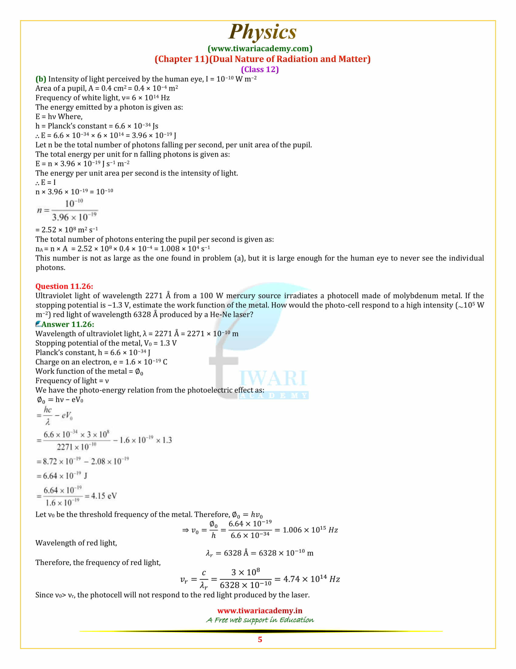 12 Physics Chapter 11 Dual Nature of Radiation and Matter additional exercises all questions answers