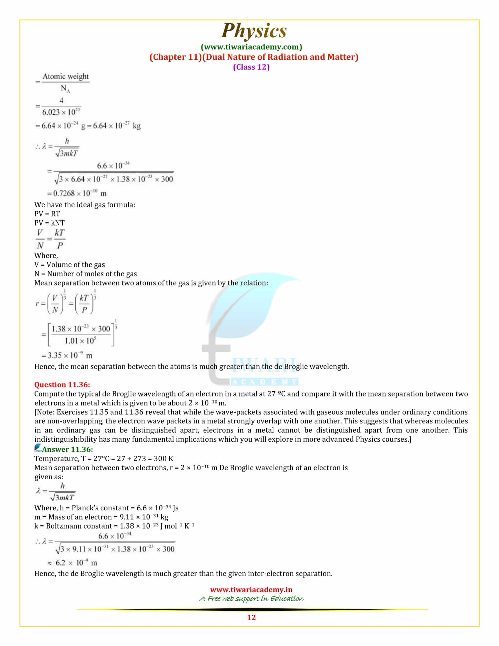 12 Physics Chapter 11 Dual Nature all free solutions for intermediate first year