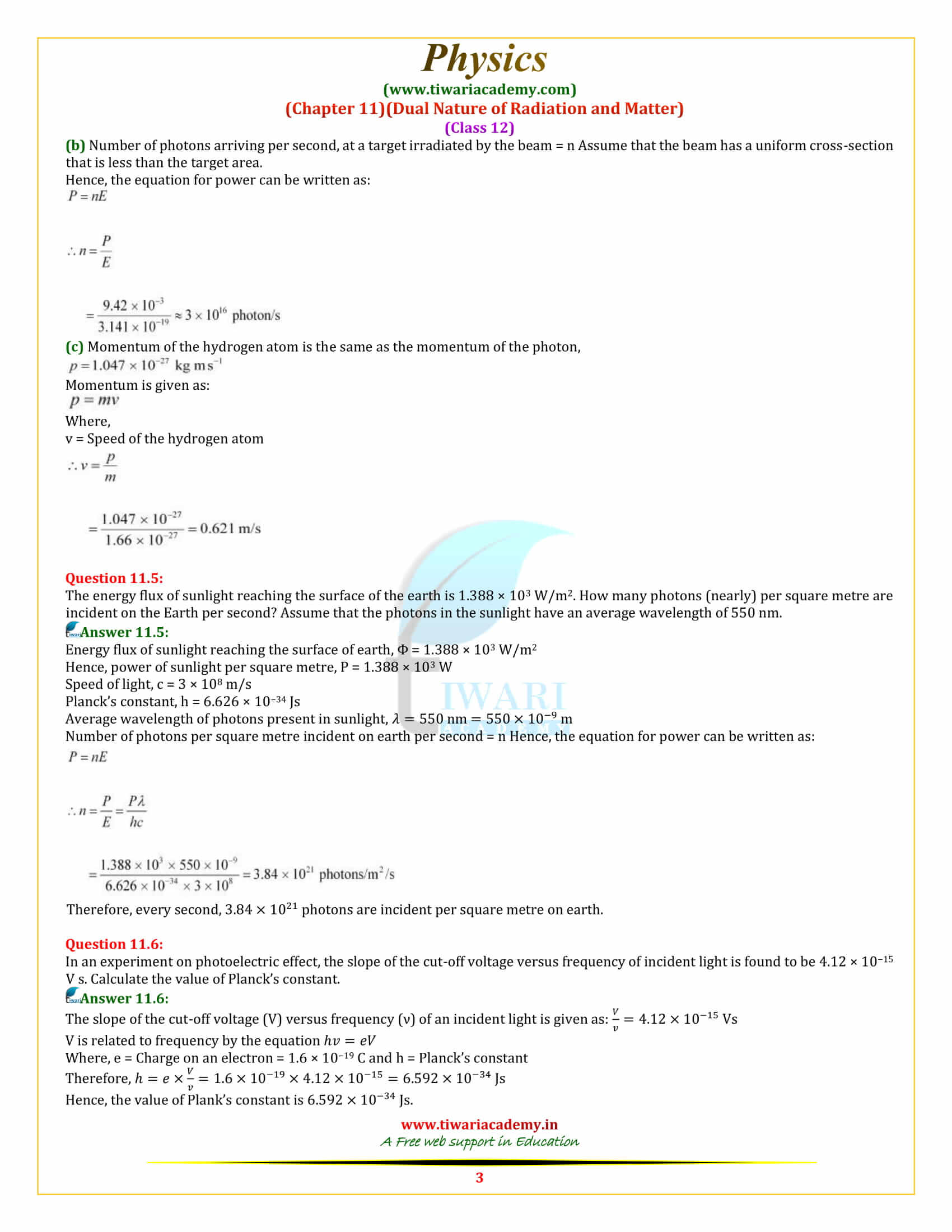 NCERT Solutions for Class 12 Physics Chapter 11 Dual Nature of Radiation and Matter free download