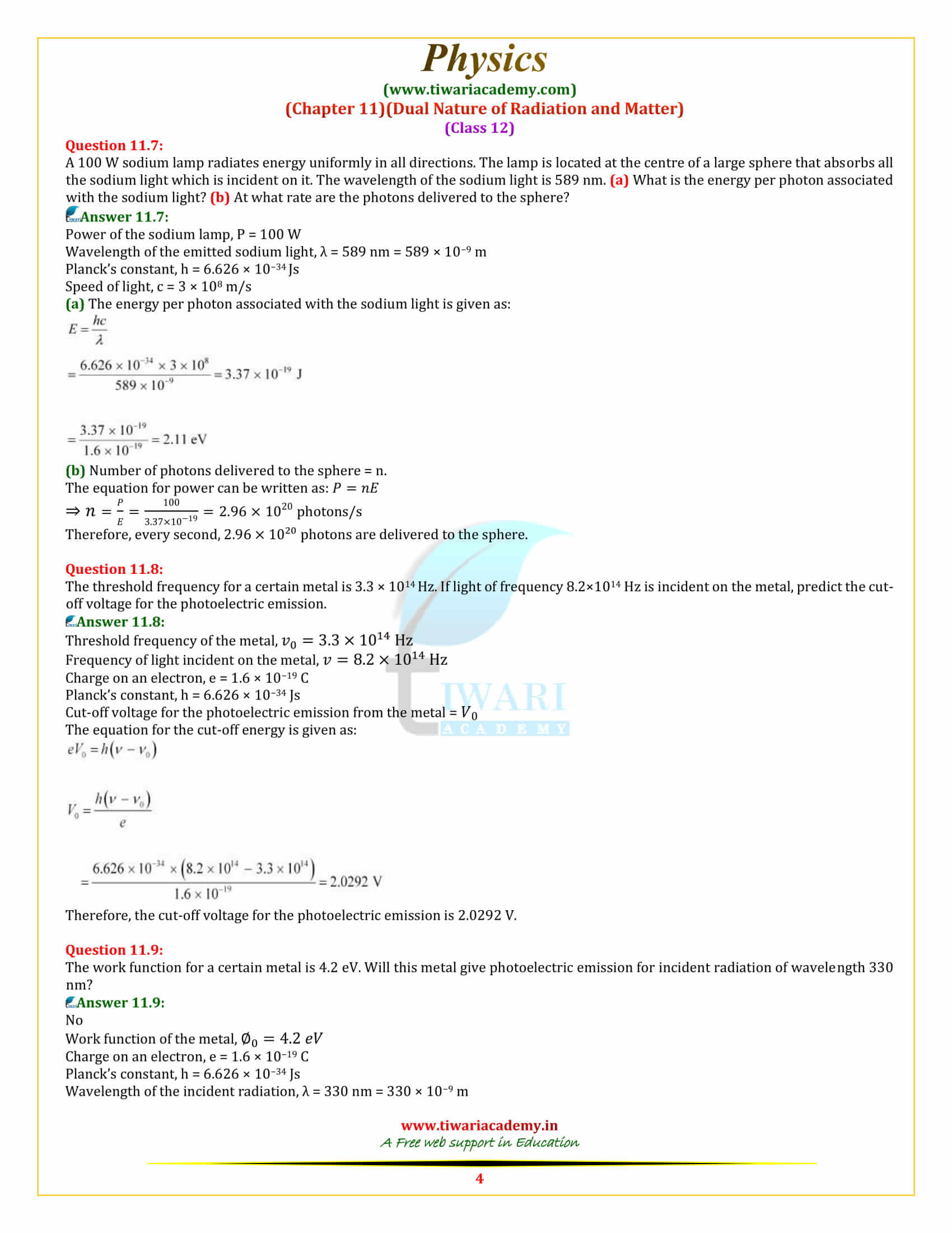 NCERT Solutions for Class 12 Physics Chapter 11 Dual Nature