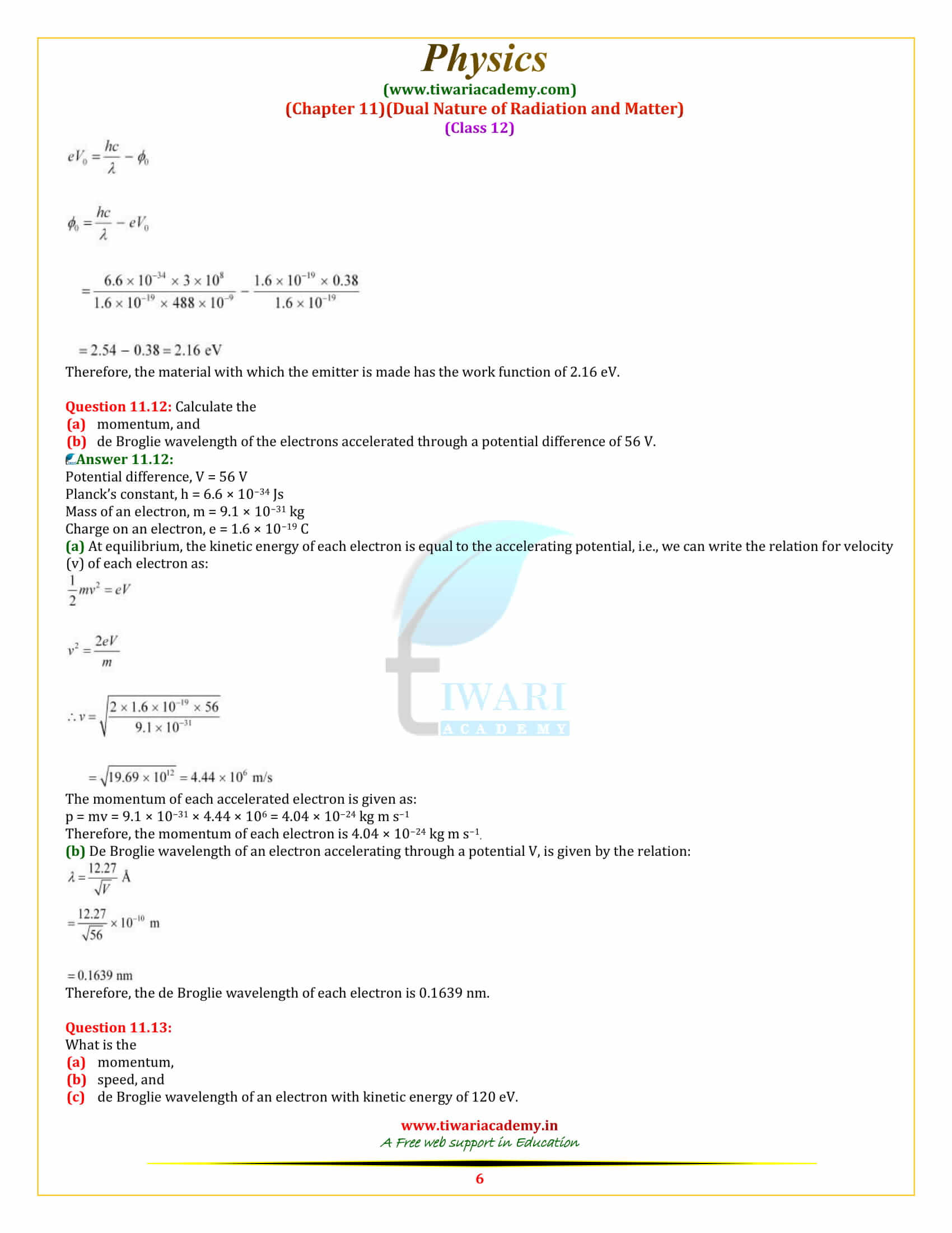 NCERT Solutions for Class 12 Physics Chapter 11 Dual Nature in pdf form