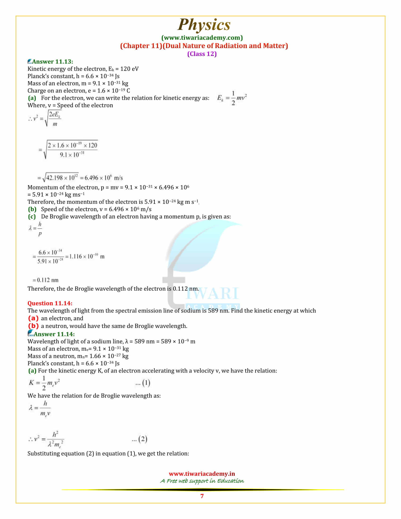 NCERT Solutions for Class 12 Physics Chapter 11 Dual Nature in english medium
