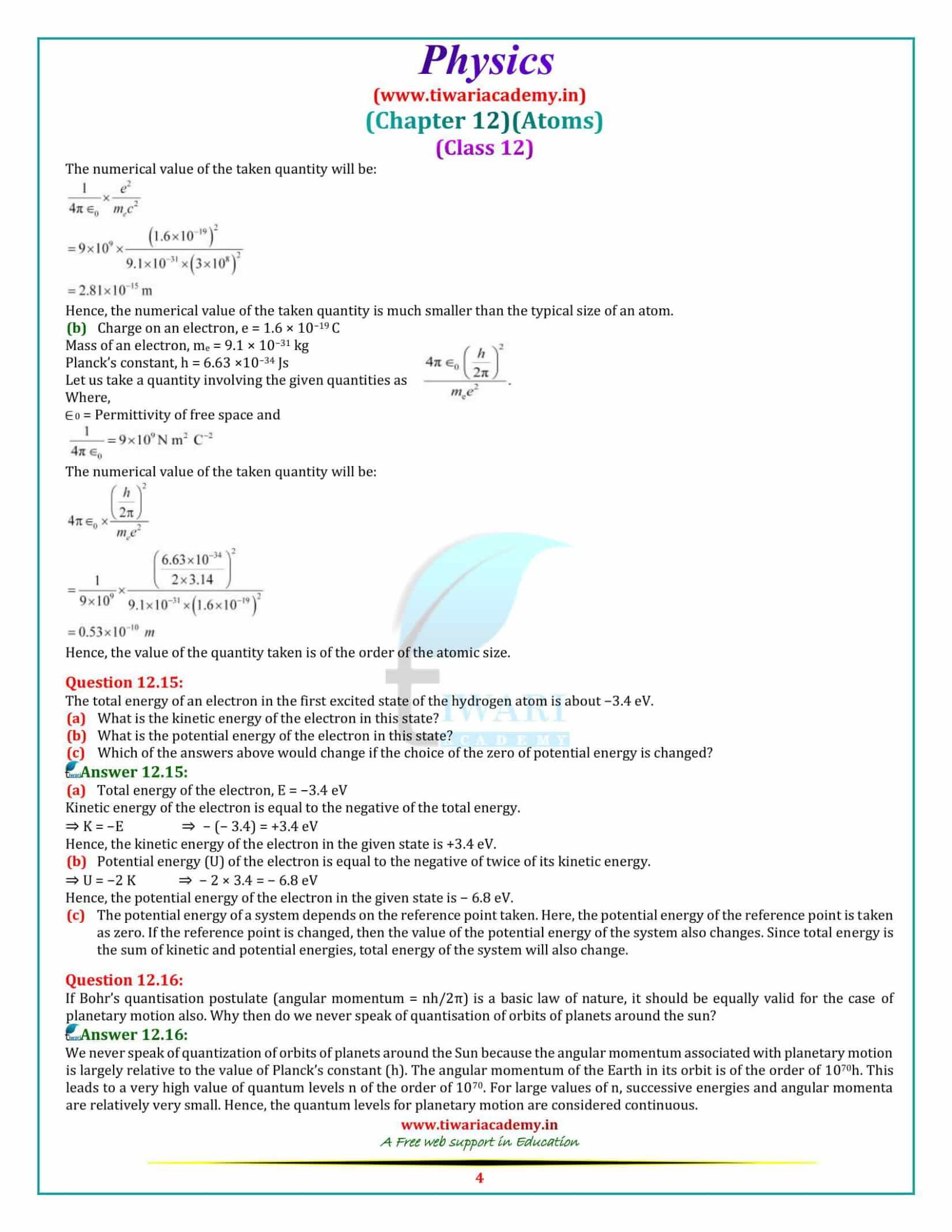 12 Physics Chapter 12 Atom additional exercises all question answers