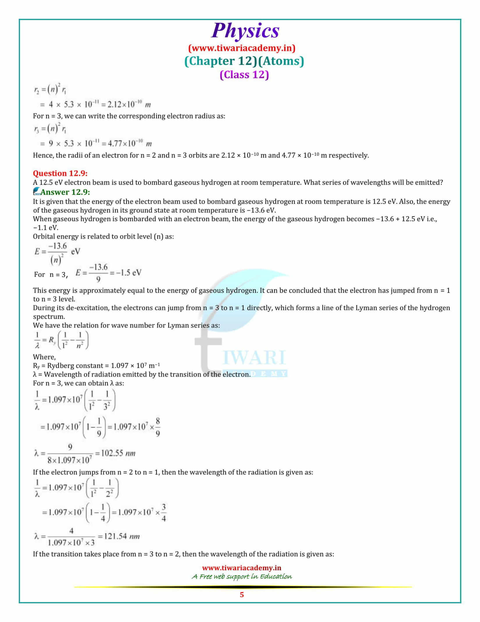 NCERT Solutions for Class 12 Physics Chapter 12 Atom all question answers