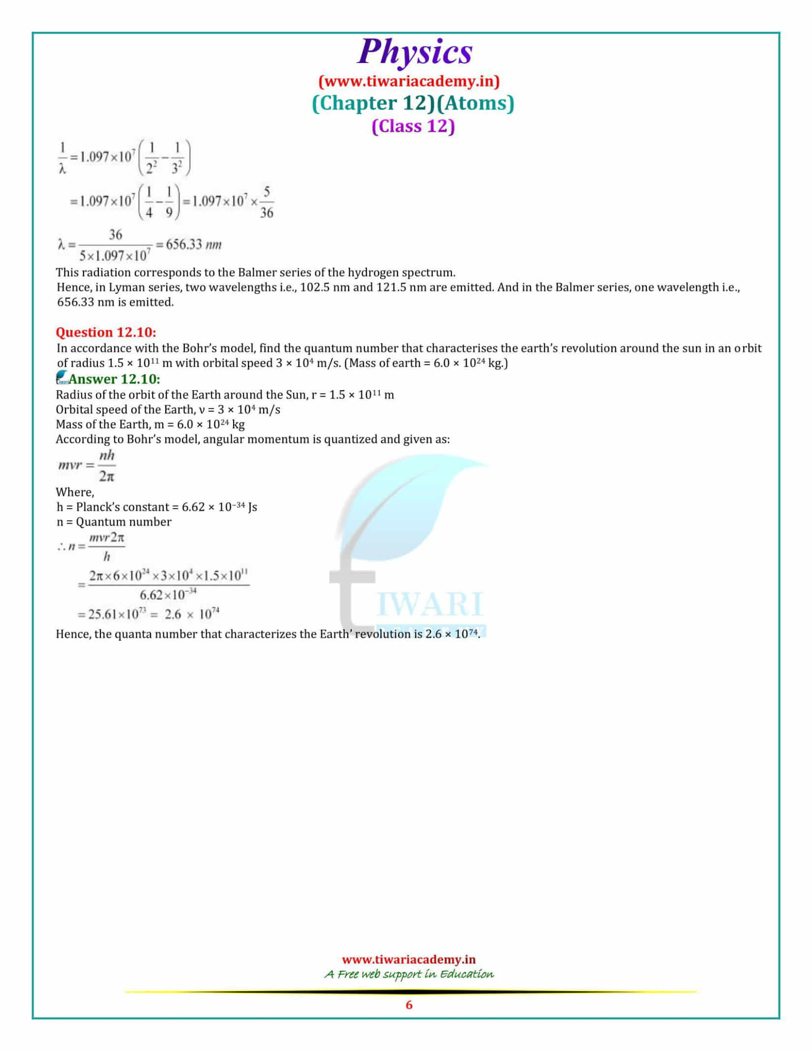NCERT Solutions for Class 12 Physics Chapter 12 Atom free pdf download
