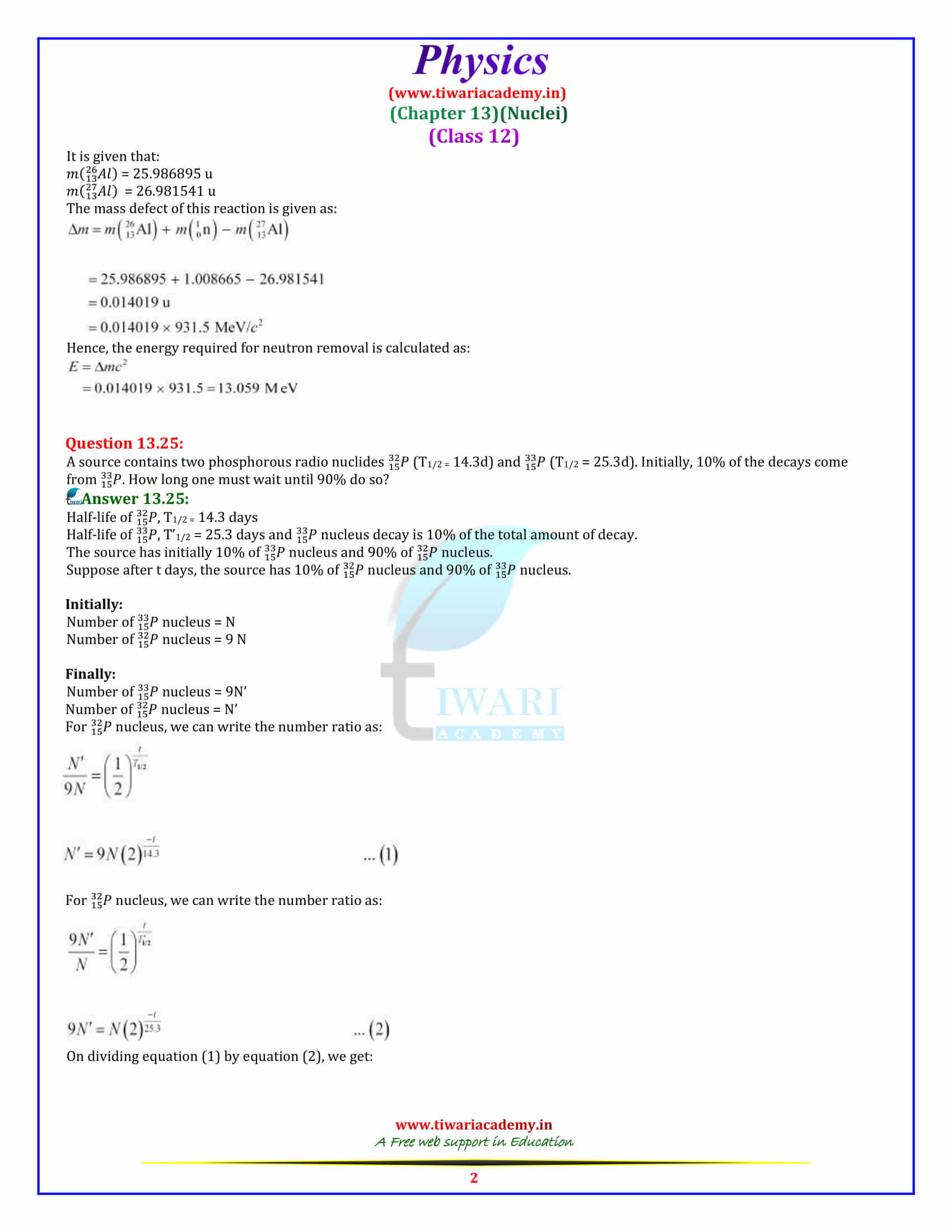 12 Physics Chapter 13 Nuclei additional exercises answers in pdf form