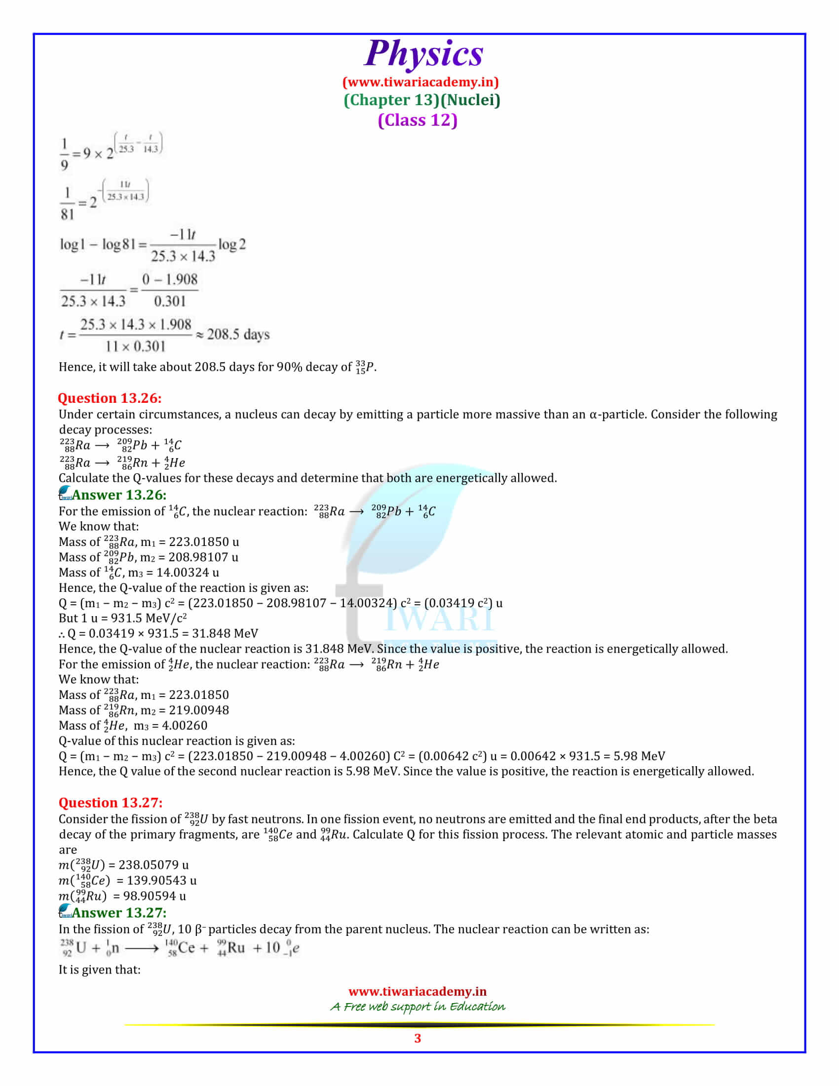 12 Physics Chapter 13 Nuclei additional exercises solutions download in pdf