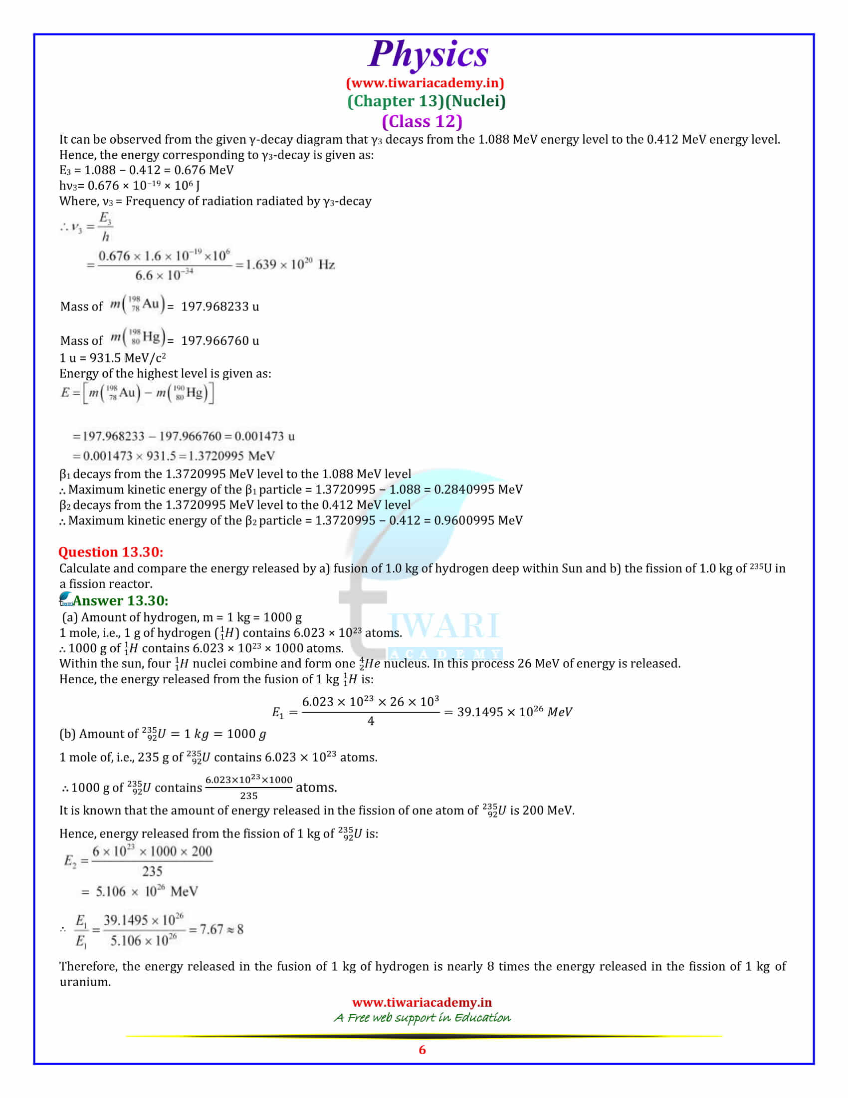 12 Physics Chapter 13 Nuclei additional exercises solutions