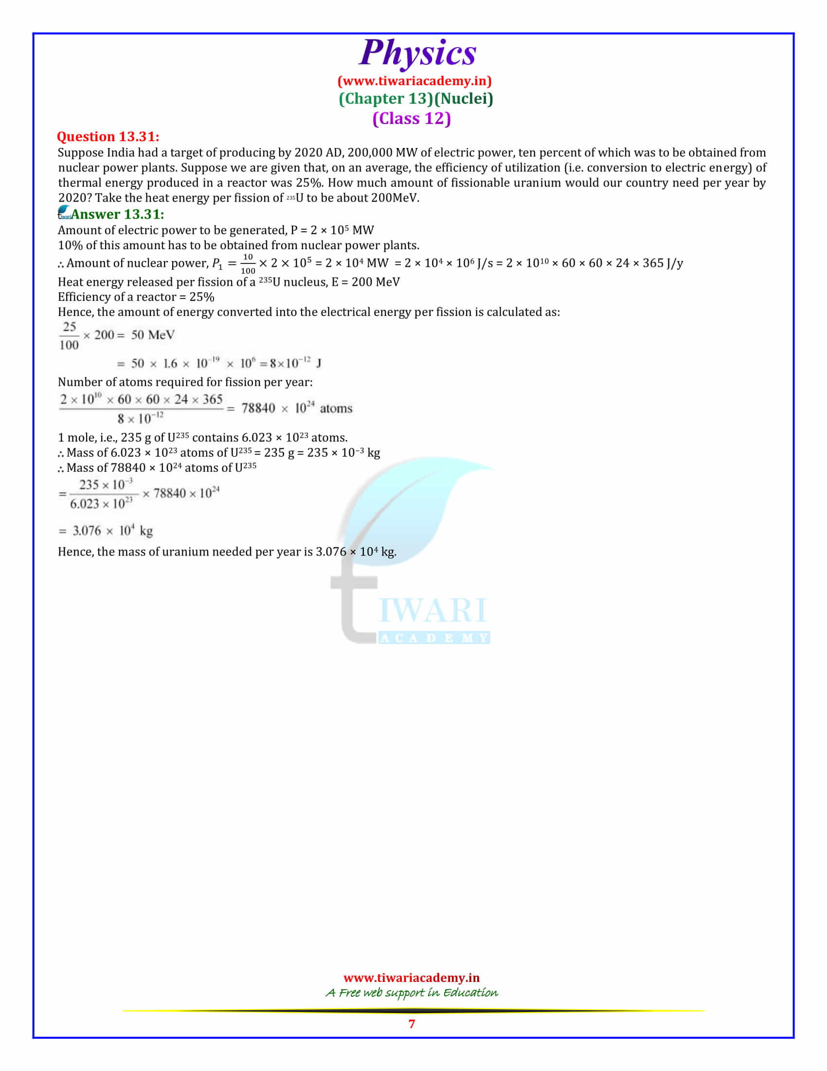 12 Physics Chapter 13 Nuclei additional question answers in pdf