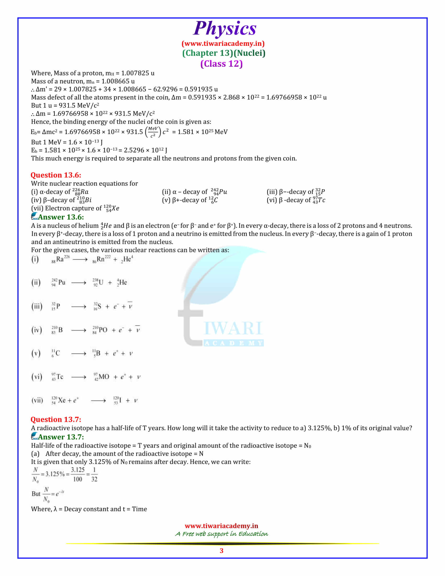 NCERT Solutions for Class 12 Physics Chapter 13 Nuclei in pdf form