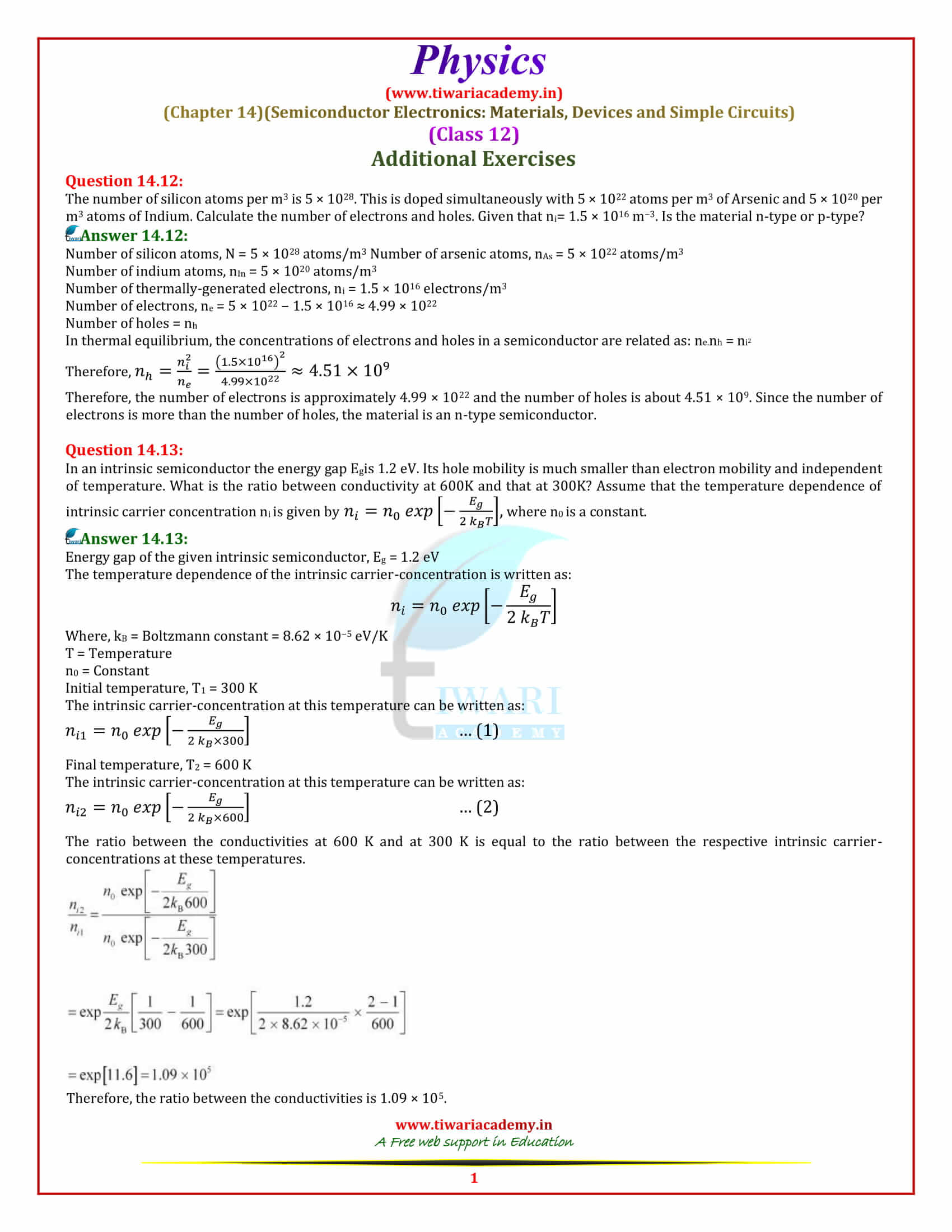 12 Physics Chapter 14 Semiconductor Electronics solutions