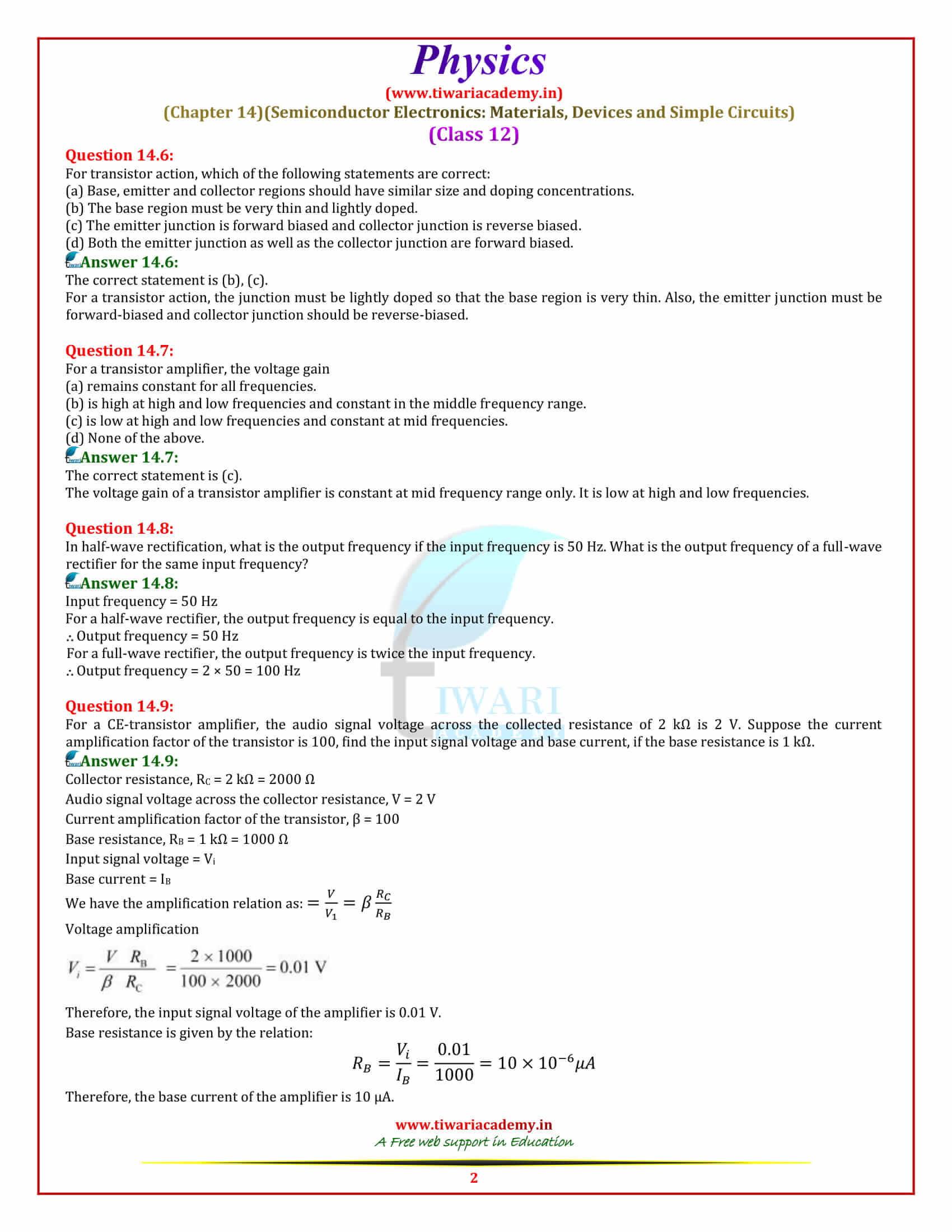 NCERT Solutions for Class 12 Physics Chapter 14 Semiconductor Electronics in pdf form