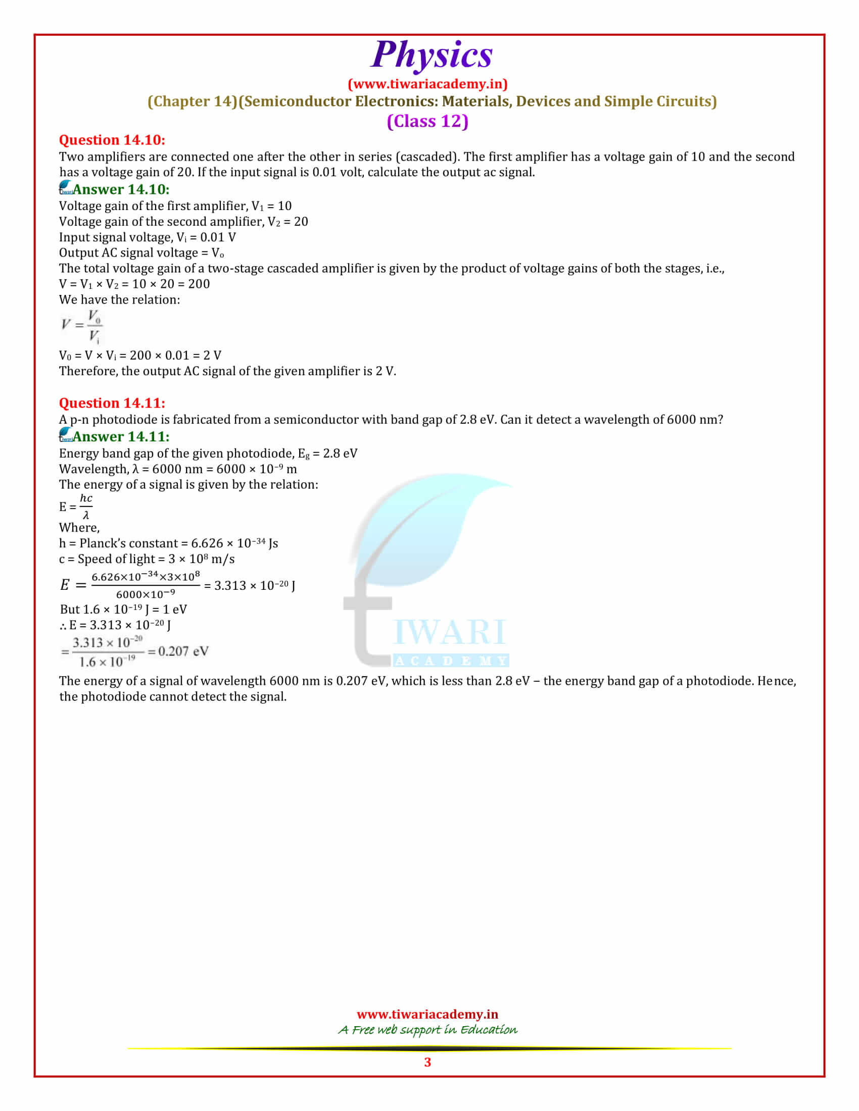 NCERT Solutions for Class 12 Physics Chapter 14 Semiconductor Electronics download free