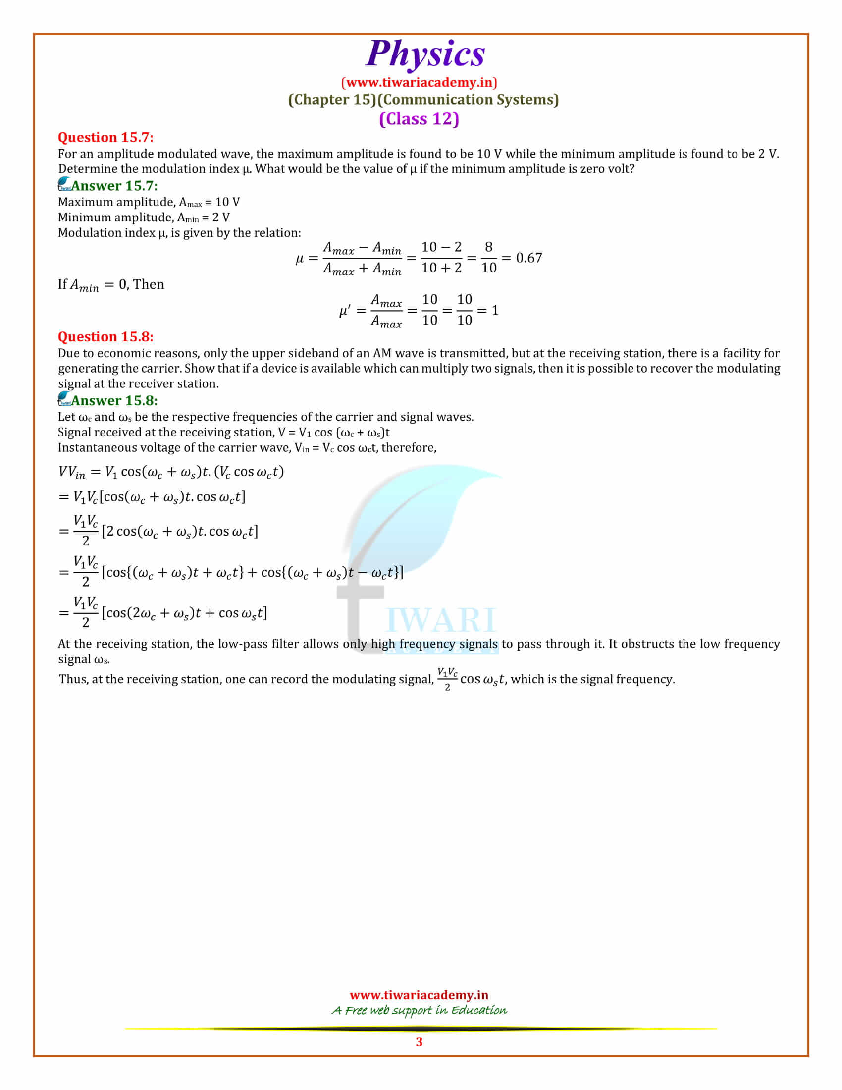 NCERT Solutions for Class 12 Physics Chapter 15 Communication Systems in english medium