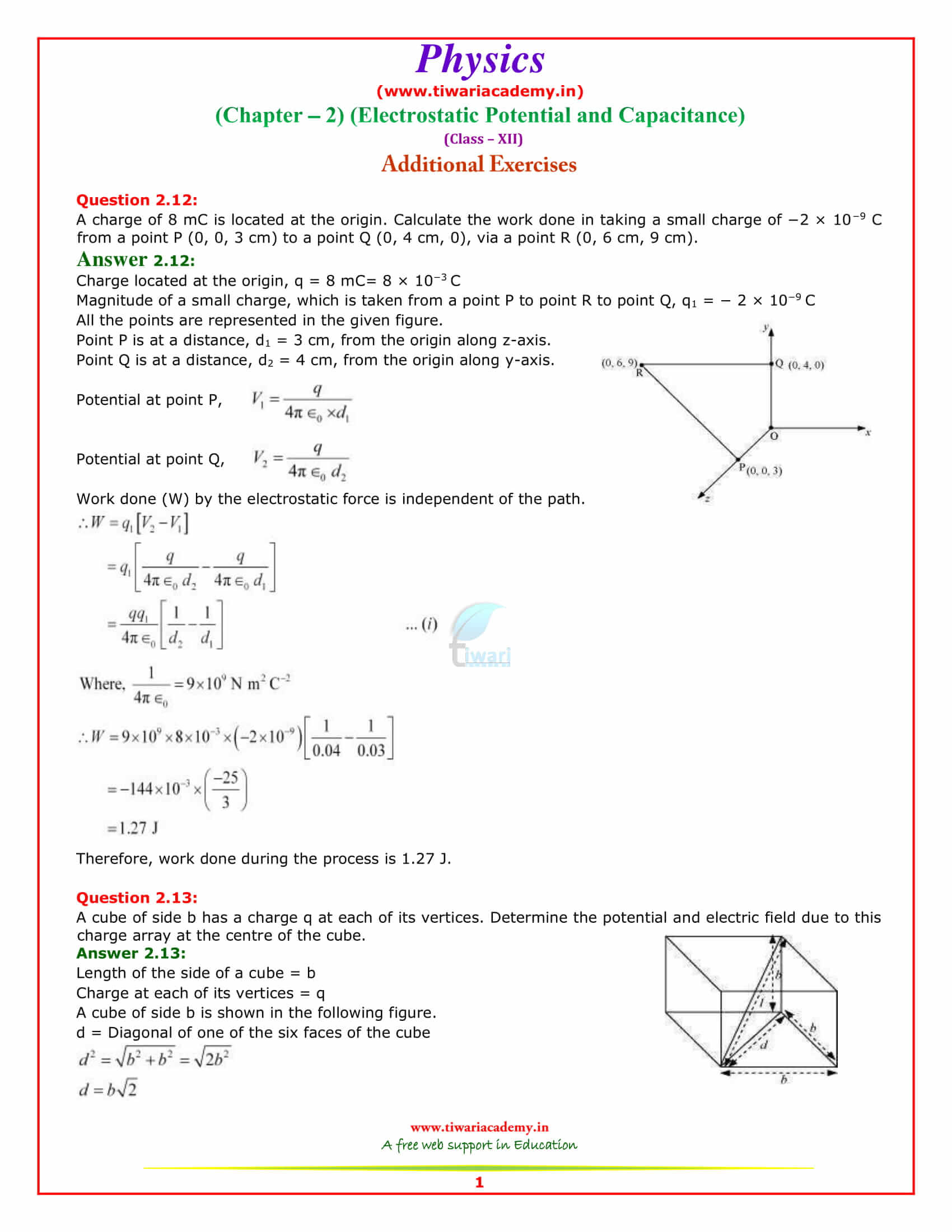 NCERT Solutions for Class 12 Physics Chapter 2 additional exercises