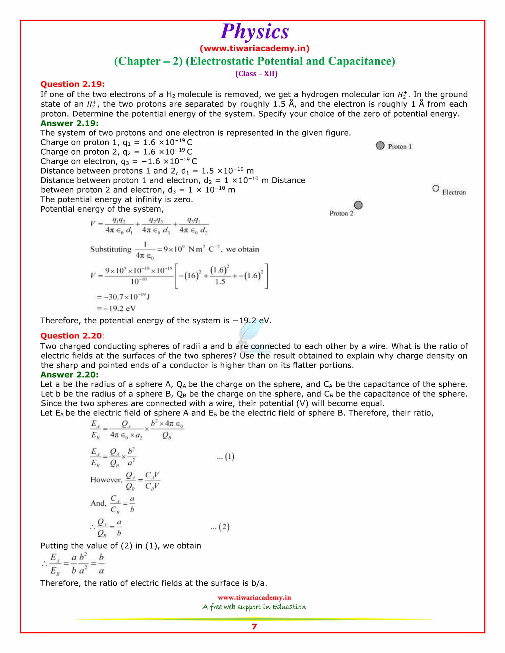 12 Physics Chapter 2 Solutions additional exercise