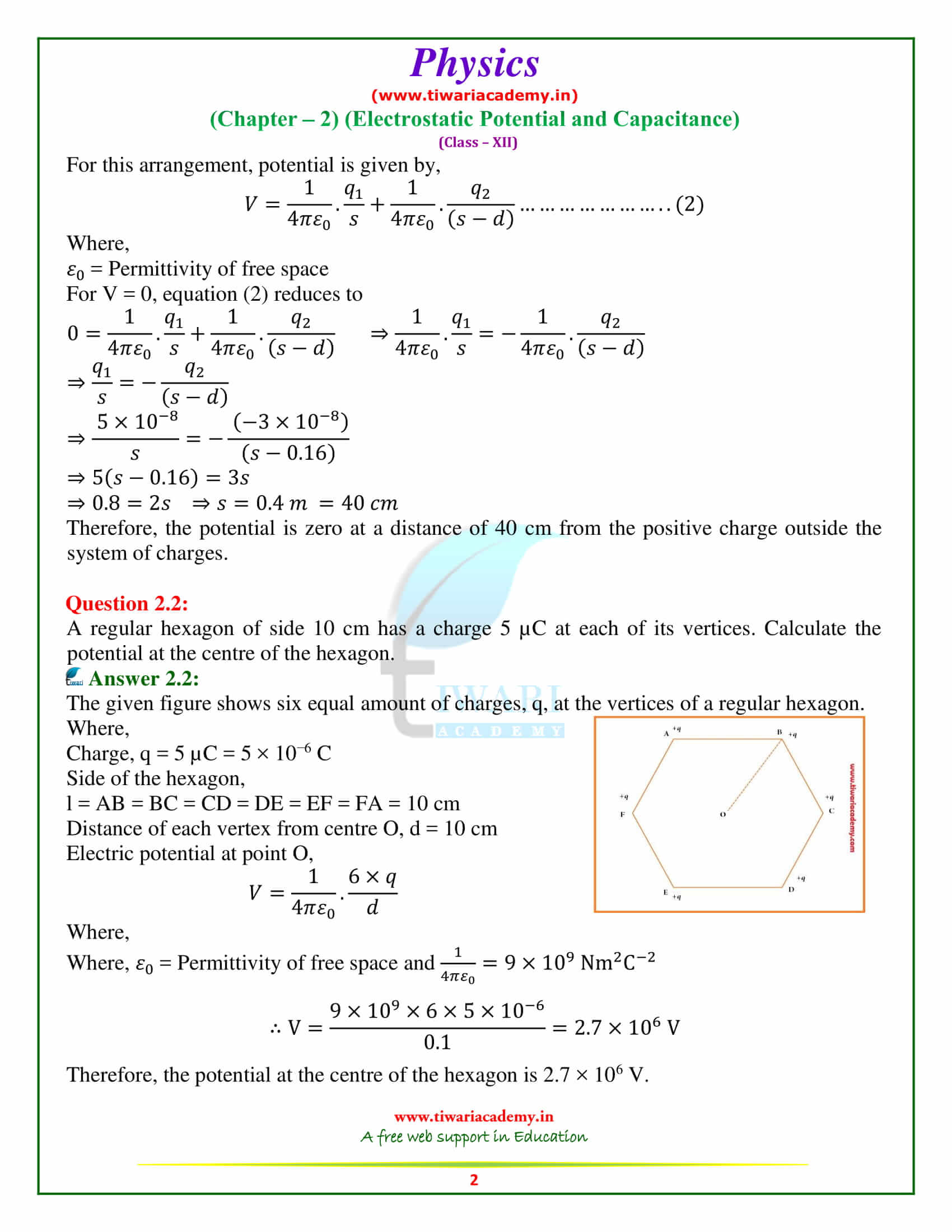 NCERT Solutions for Class 12 Physics Chapter 2 Electrostatic Potential and Capacitance in pdf form