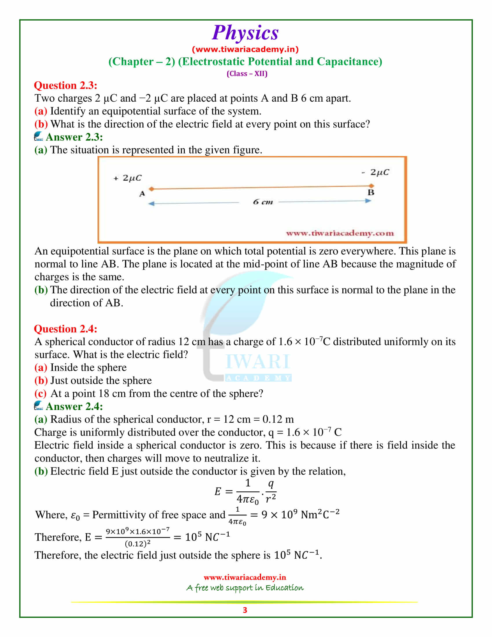 NCERT Solutions for Class 12 Physics Chapter 2 Electrostatic Potential and Capacitance free dowload in pdf