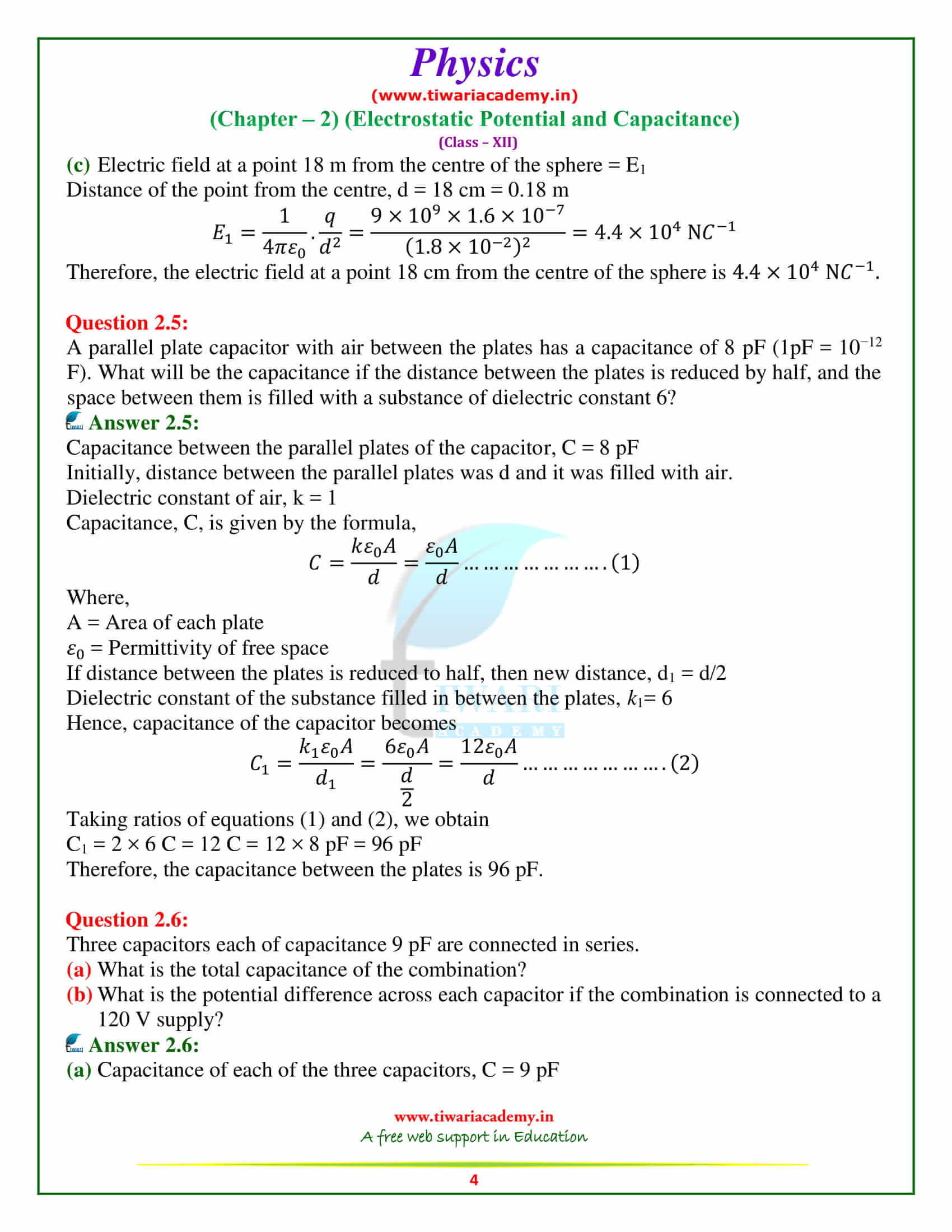 NCERT Solutions for Class 12 Physics Chapter 2 in english medium