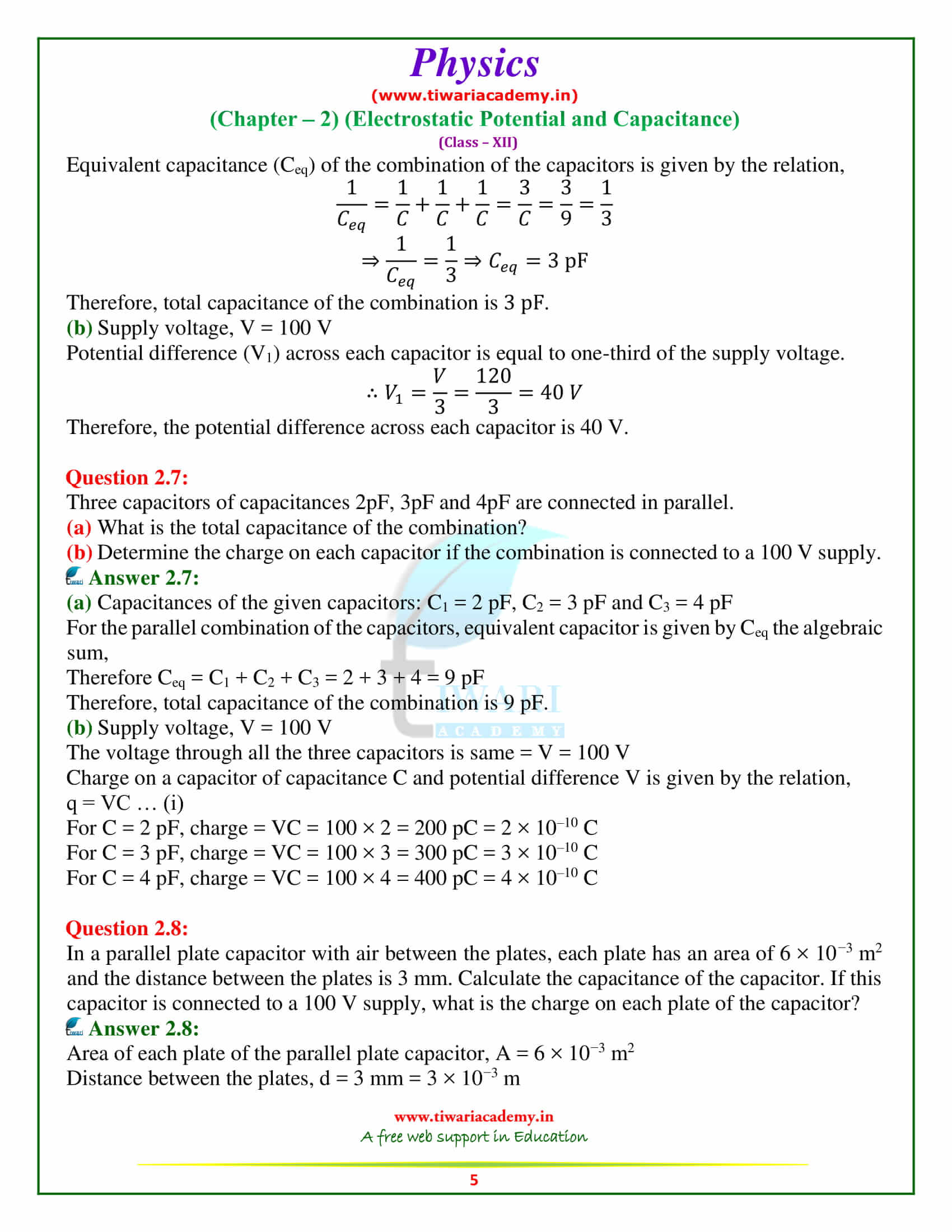 NCERT Solutions for Class 12 Physics Chapter 2 in free pdf download