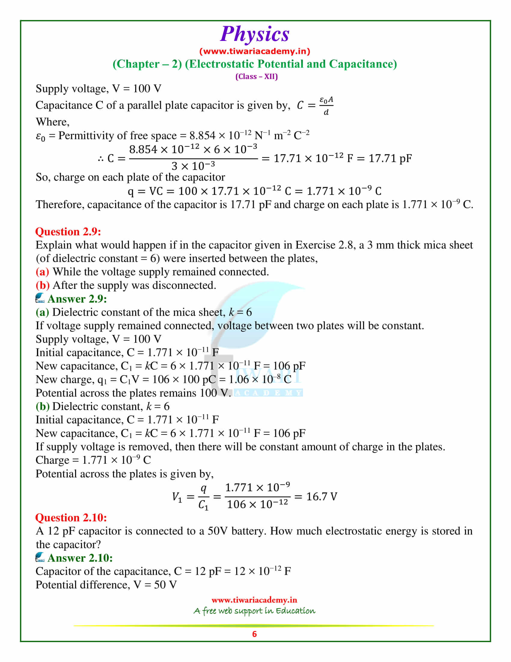 NCERT Solutions for Class 12 Physics Chapter 2 for 2018-19