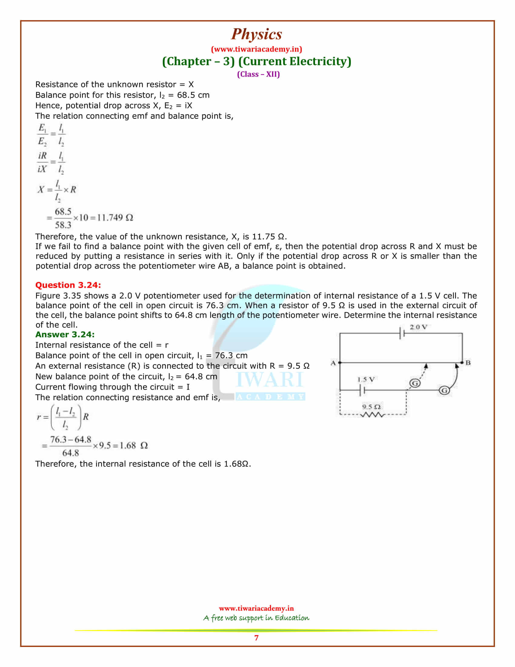 NCERT Solutions for Class 12 Physics Chapter 3 Current Electricity additional exercises free pdf