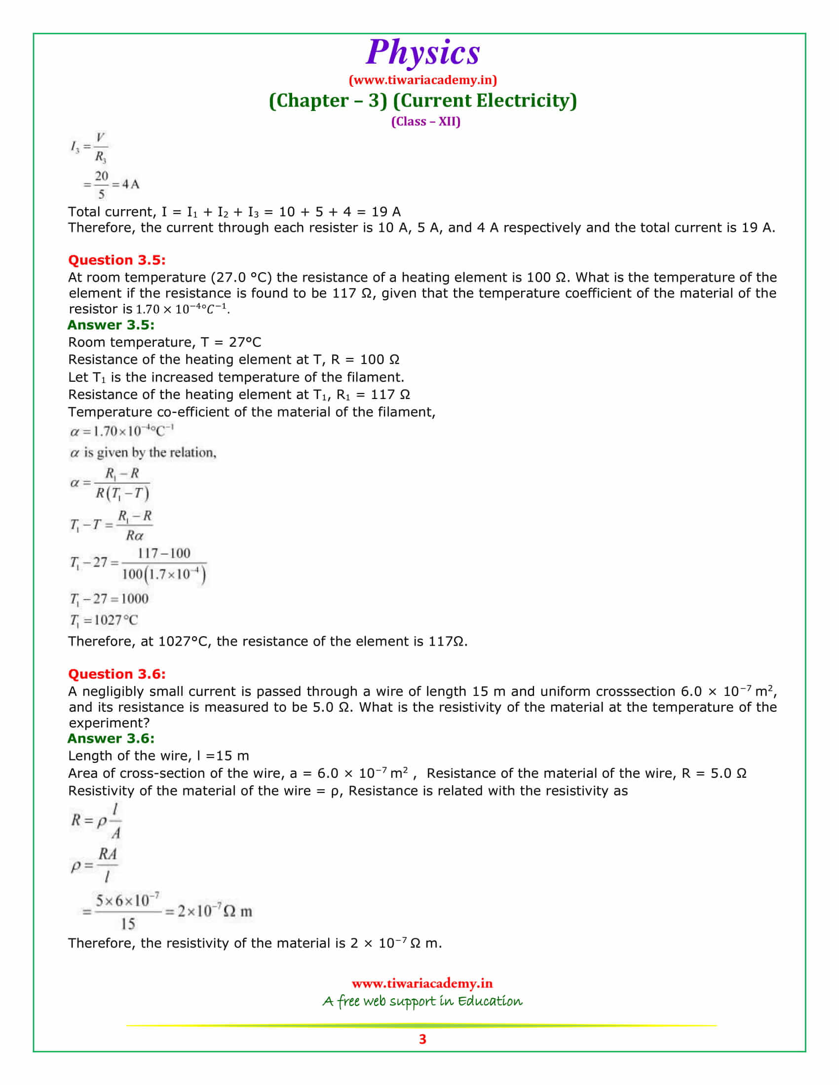 NCERT Solutions for Class 12 Physics Chapter 3 Current