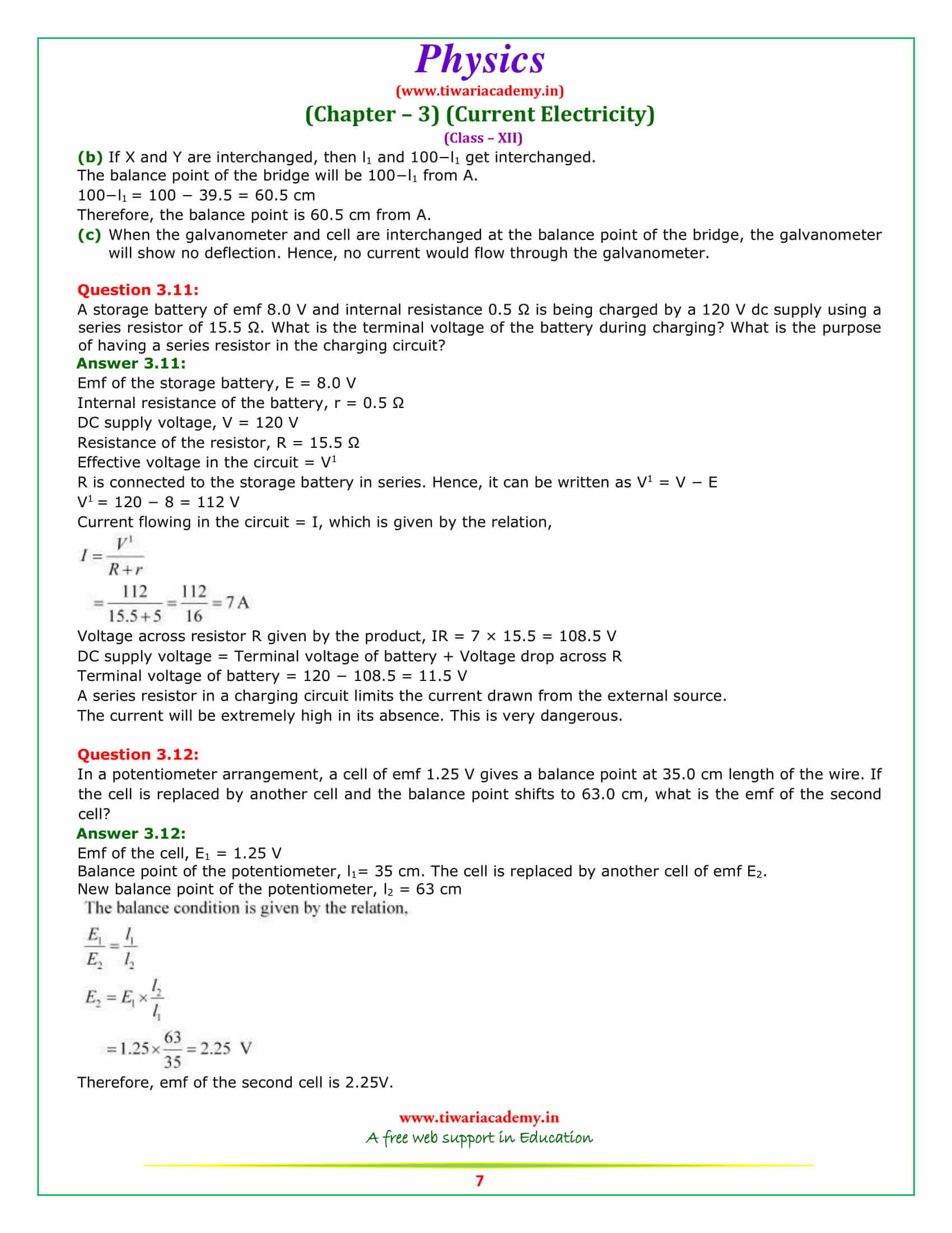 NCERT Solutions for Class 12 Physics Chapter 3 in english medium