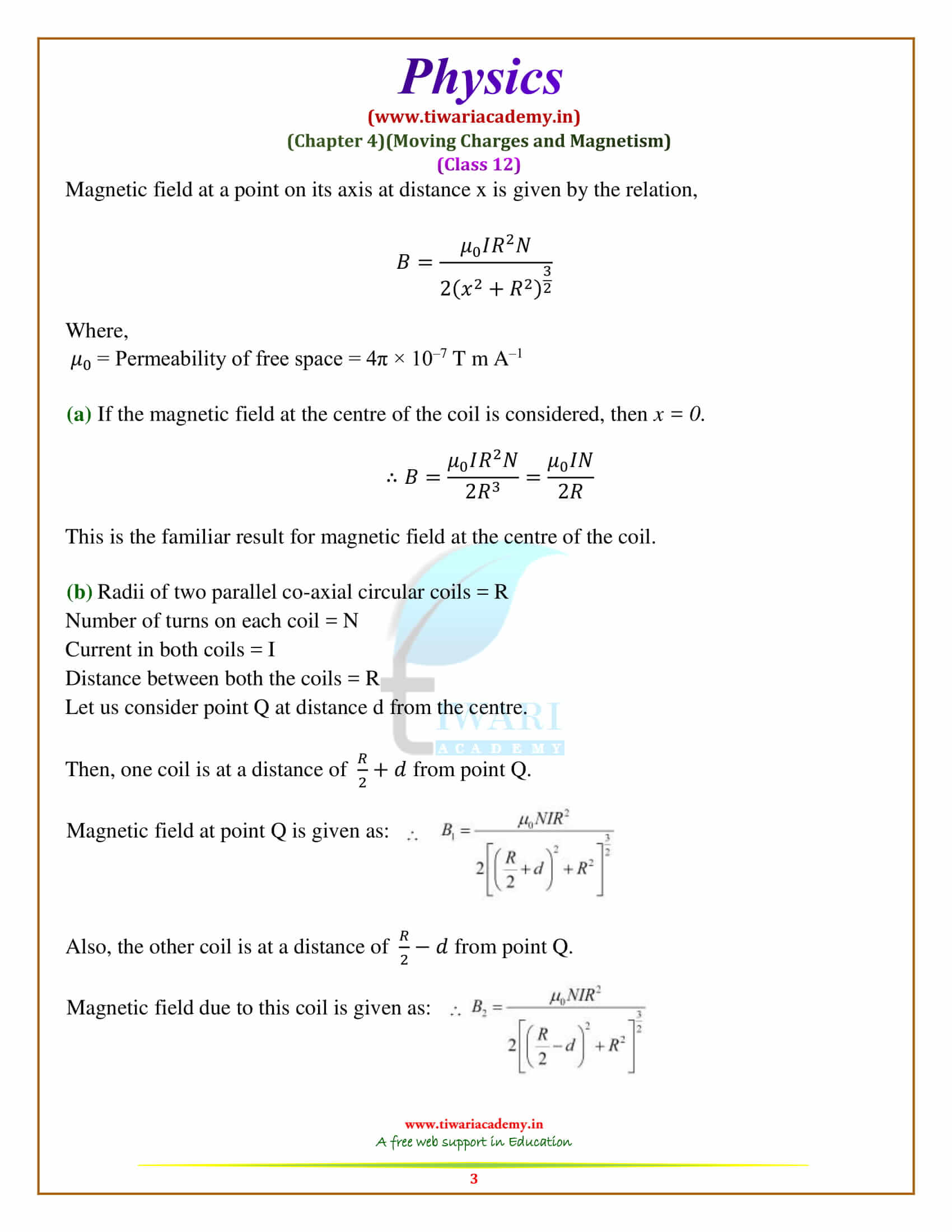 12 Physics Chapter 3 Moving Charges and Magnetism additional exercises question answers