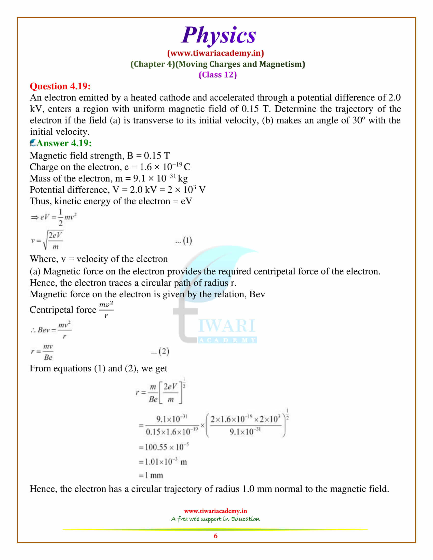 12 Physics Chapter 4 Solutions in pdf