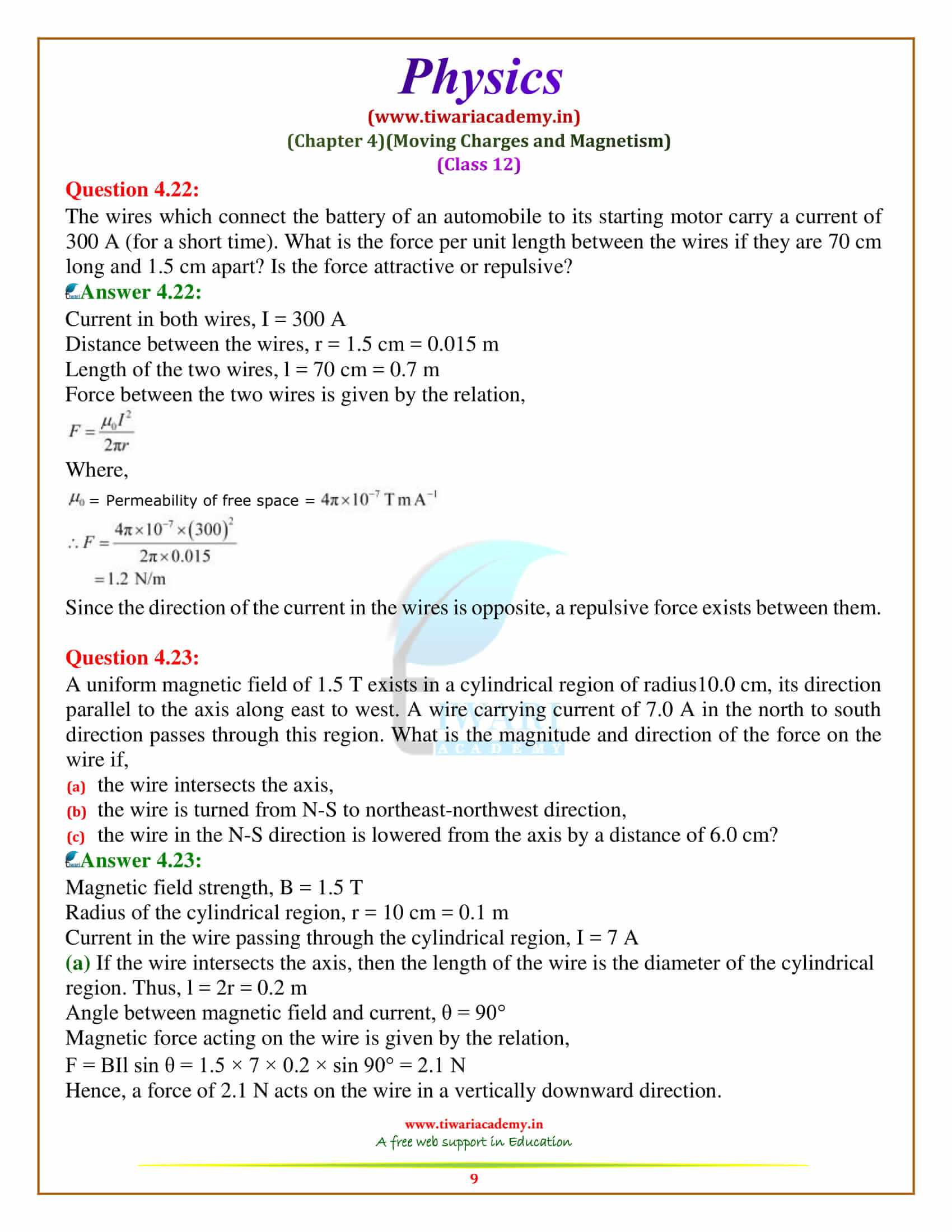 12 Physics Chapter 4 Solutions for plus 2 students