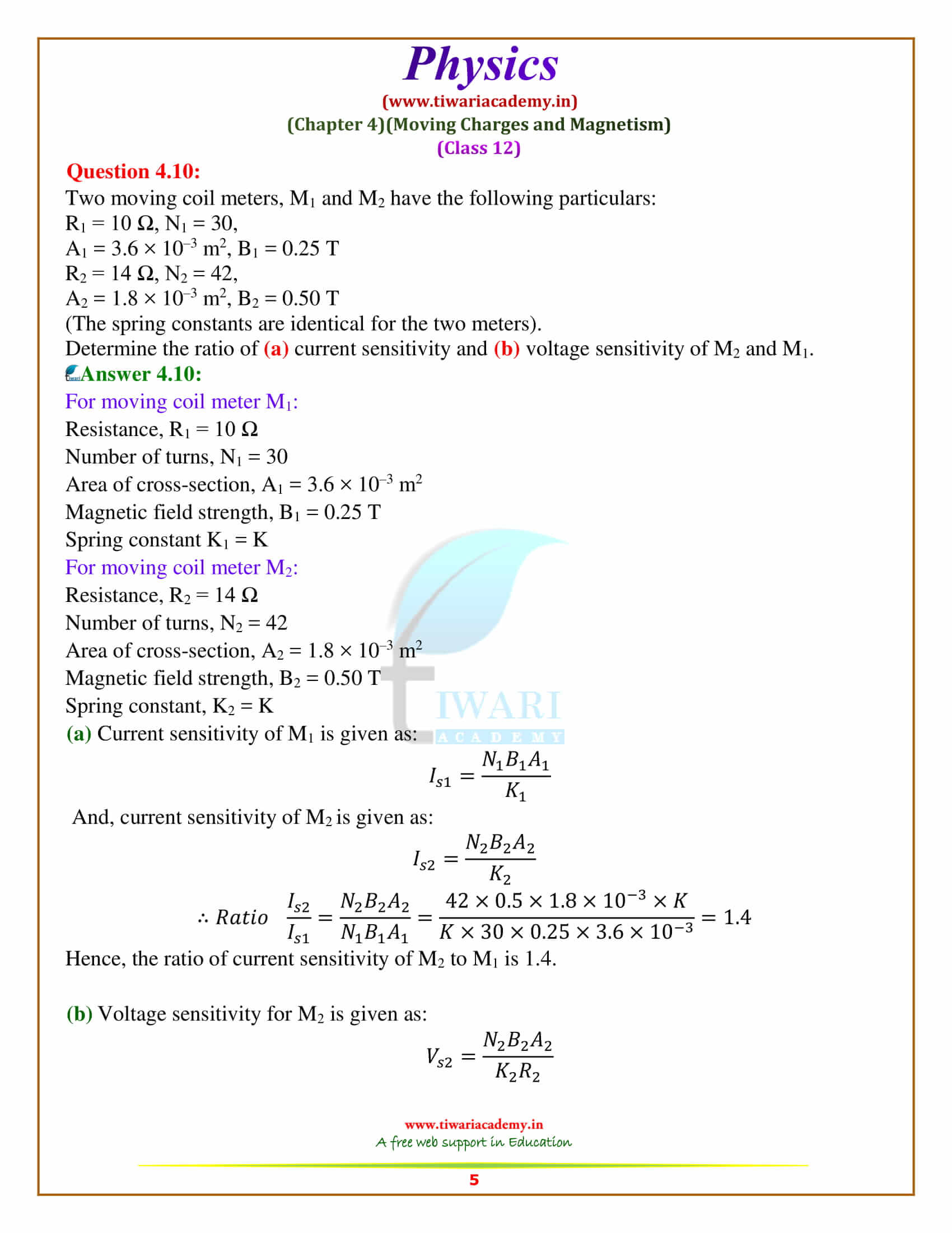 NCERT Solutions for Class 12 Physics Chapter 4 in pdf form free download