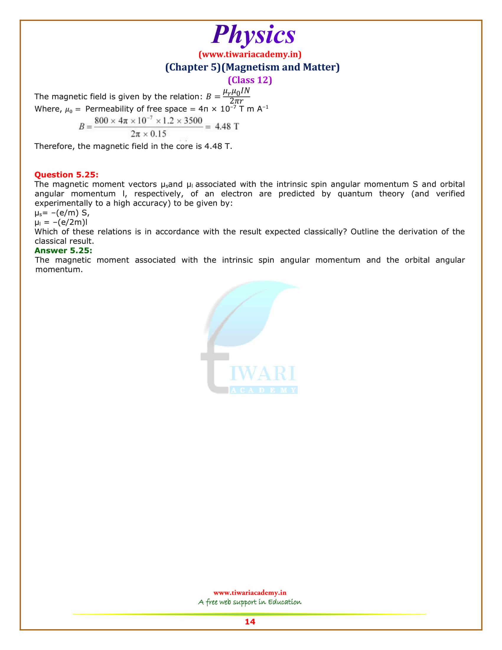 12 Physics Chapter 5 Magnetism and Matter additional exercises free