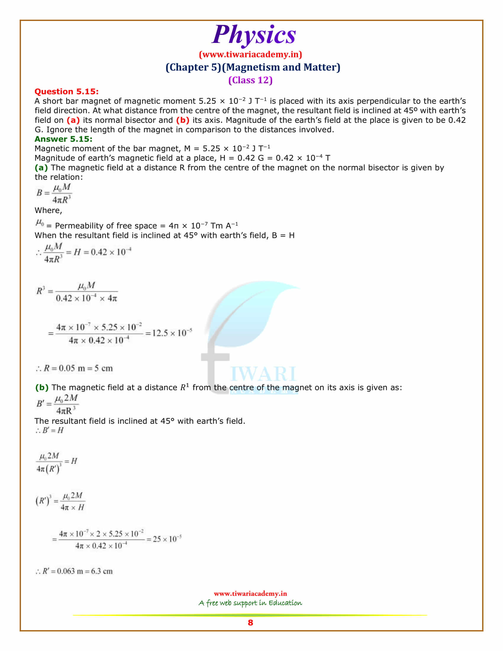 NCERT Solutions for Class 12 Physics Chapter 5 for 2018-19