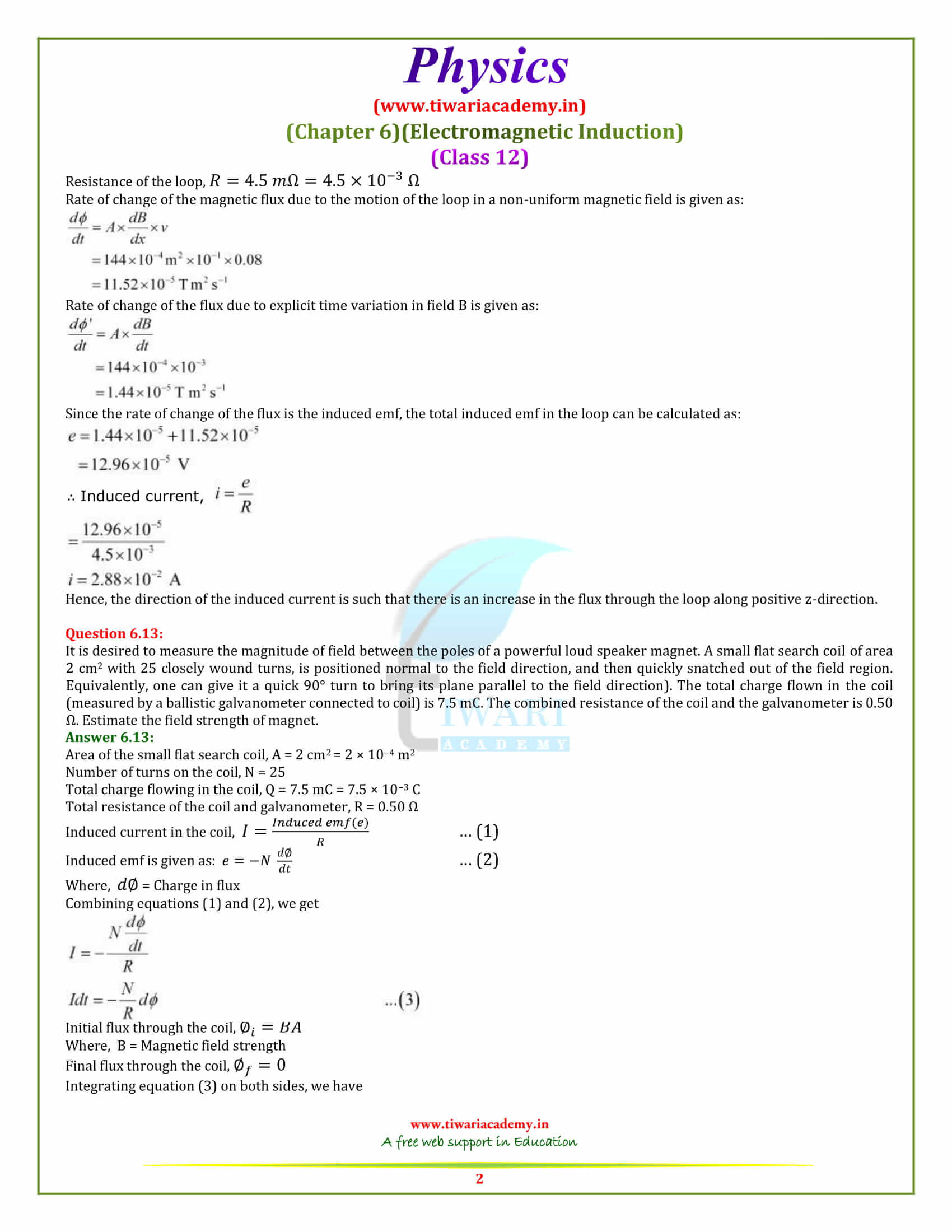 12 Physics Chapter 6 Electromagnetic Induction additional exercises sols in pdf