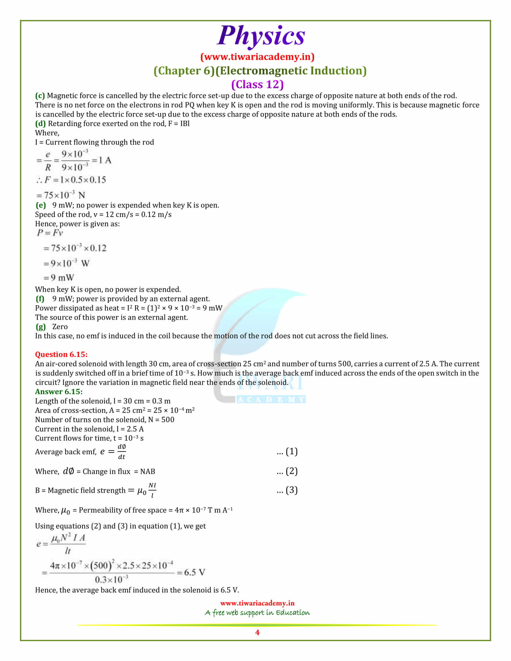 12 Physics Chapter 6 Electromagnetic Induction additional exercises free download