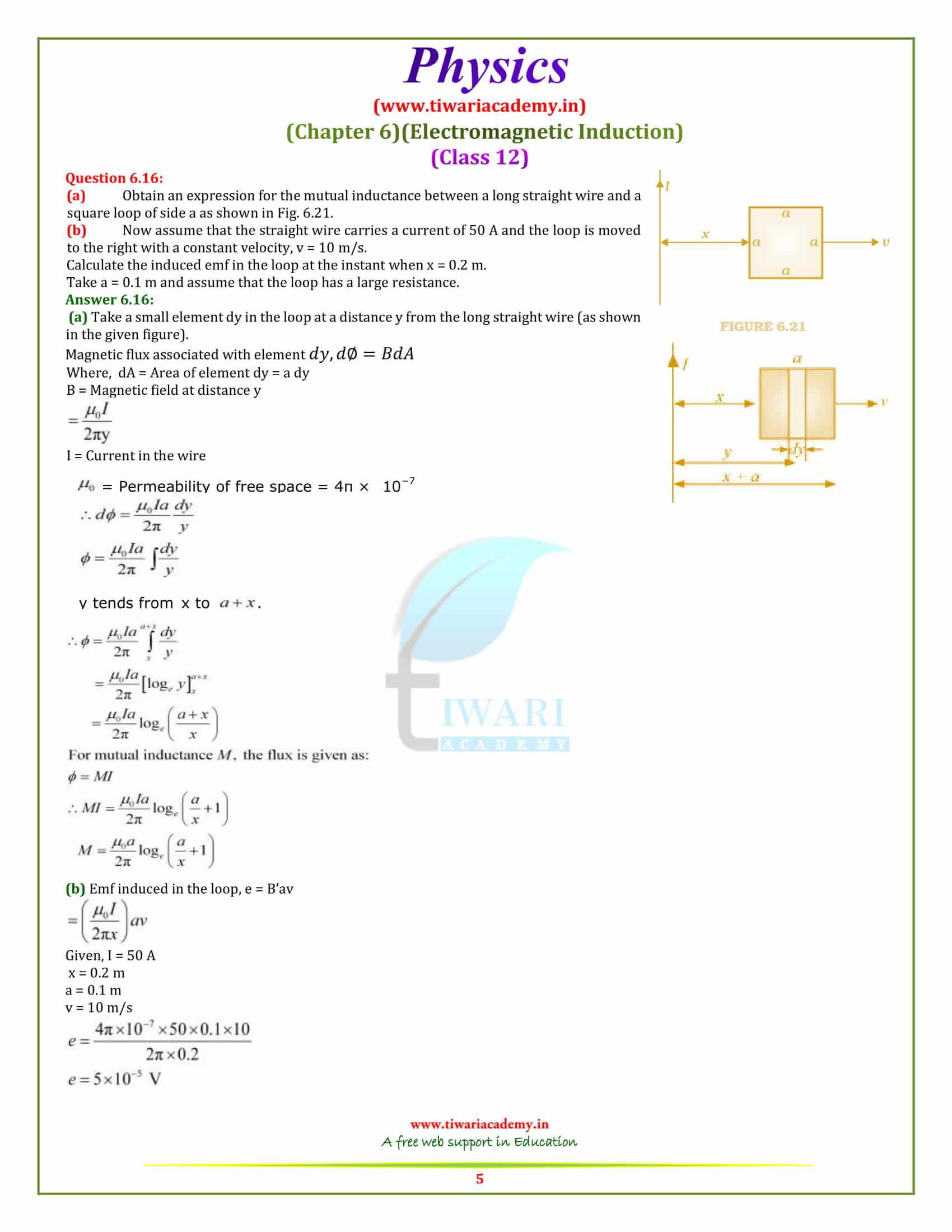 12 Physics Chapter 6 Electromagnetic Induction additional exercises free in pdf form