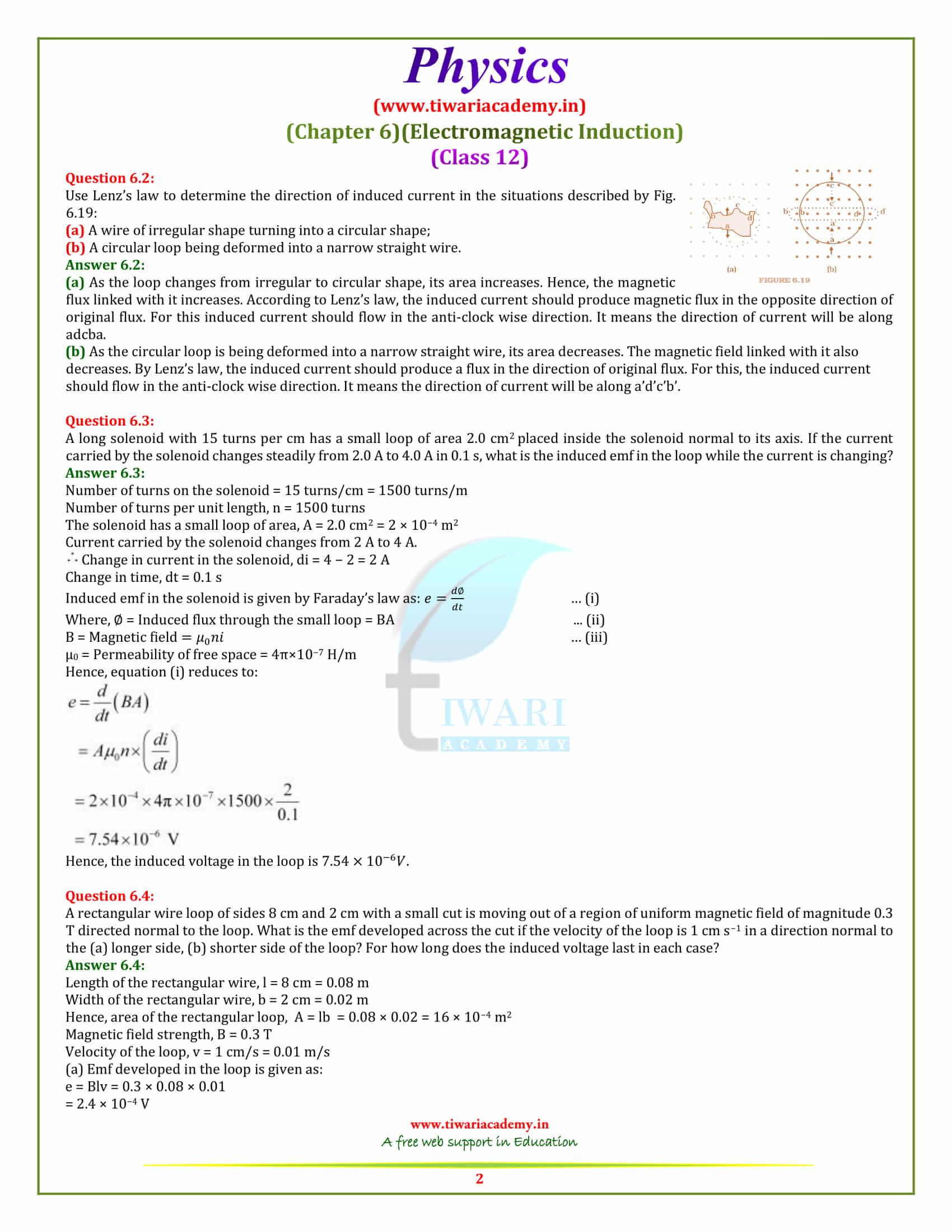 NCERT Solutions for Class 12 Physics Chapter 6 Electromagnetic Induction in pdf form