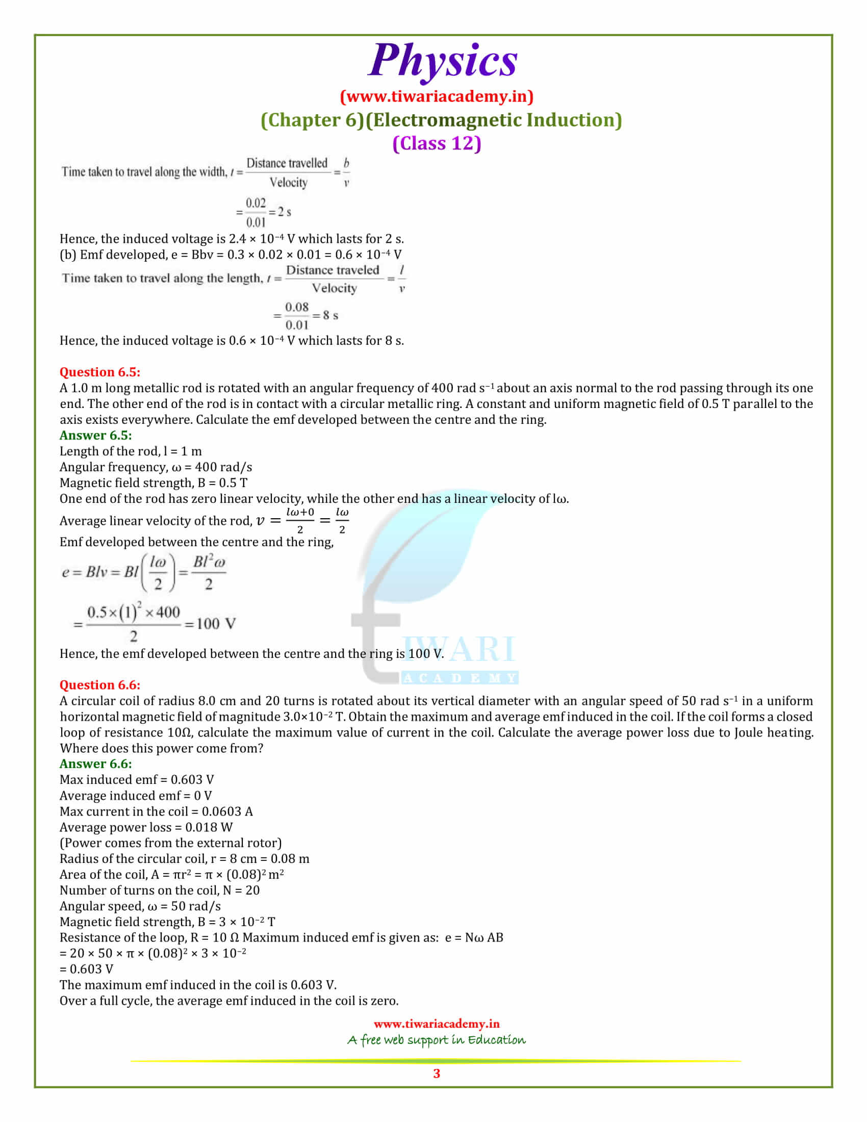 NCERT Solutions for Class 12 Physics Chapter 6 Electromagnetic Induction download free
