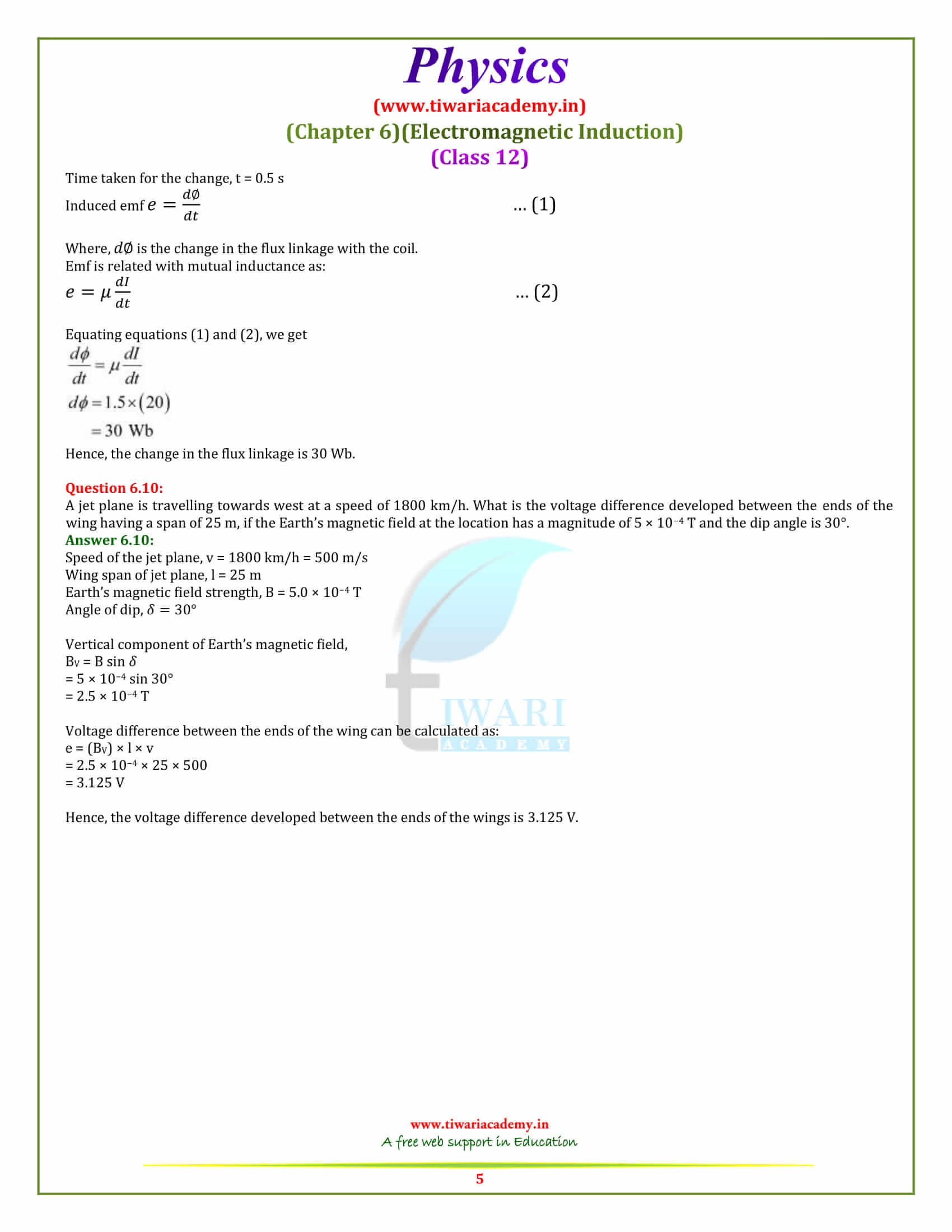 NCERT Solutions for Class 12 Physics Chapter 6 Electromagnetic Induction for +2