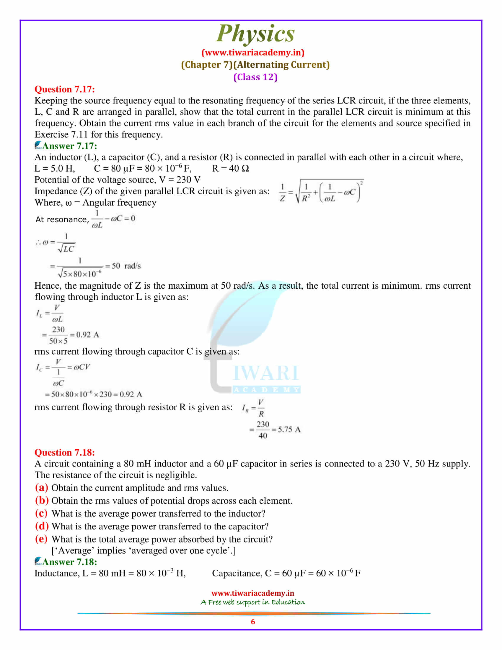 12 Physics Chapter 7 Alternating Current solutions