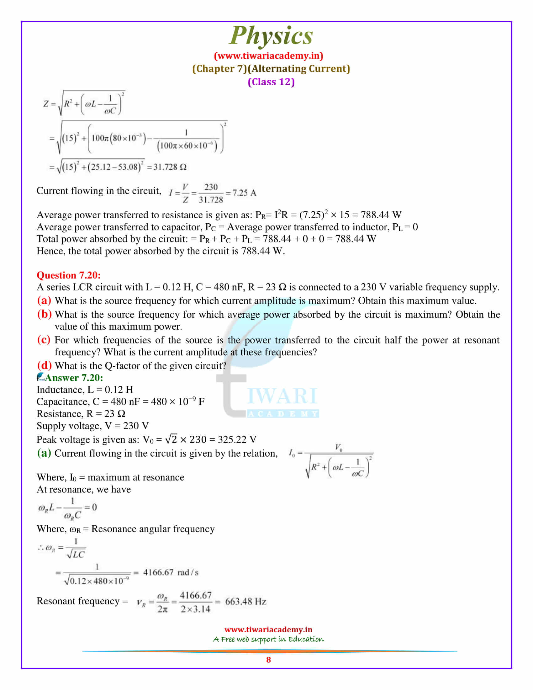12 Physics Chapter 7 Alternating Current solutions download in pdf