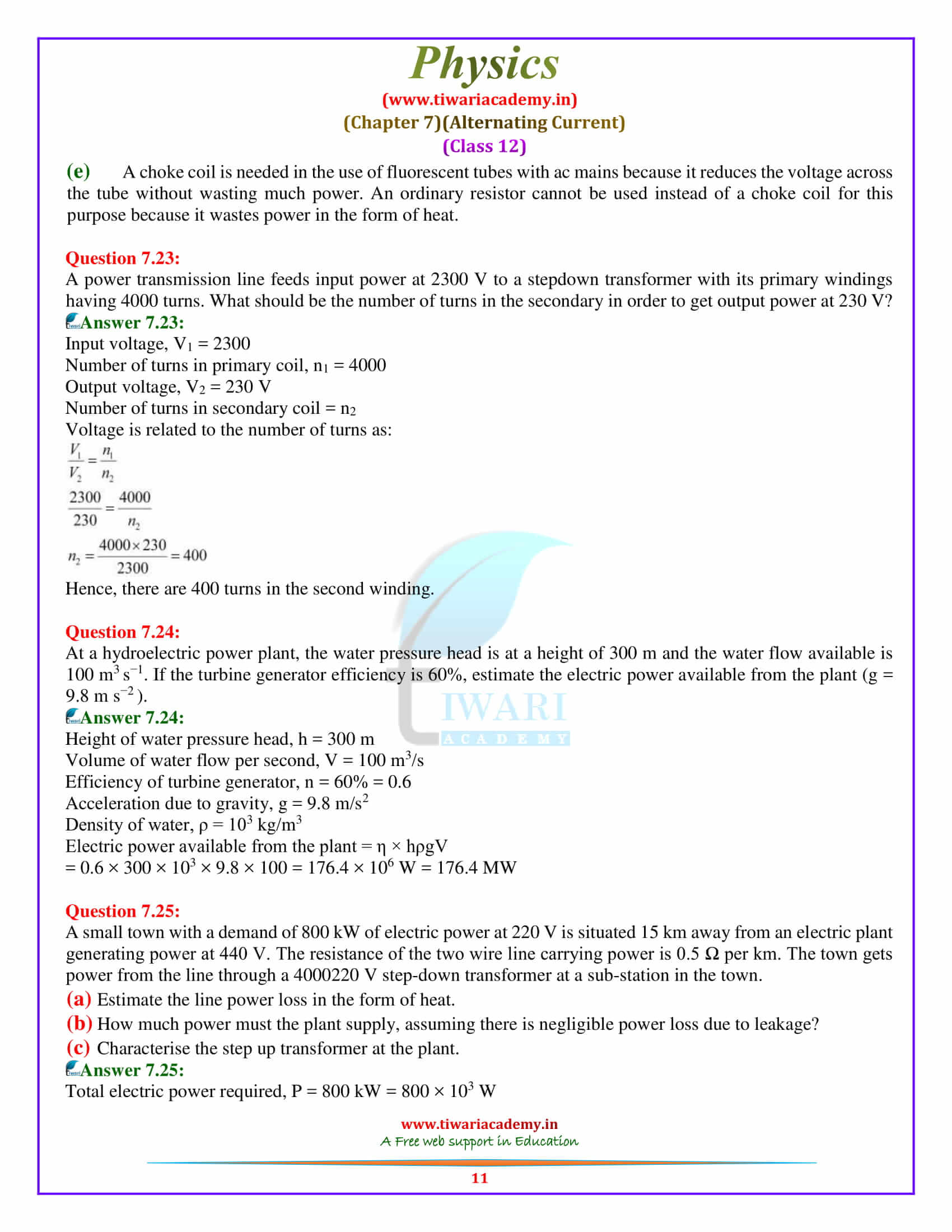 12 Physics Chapter 7 Alternating Current solutions for up board