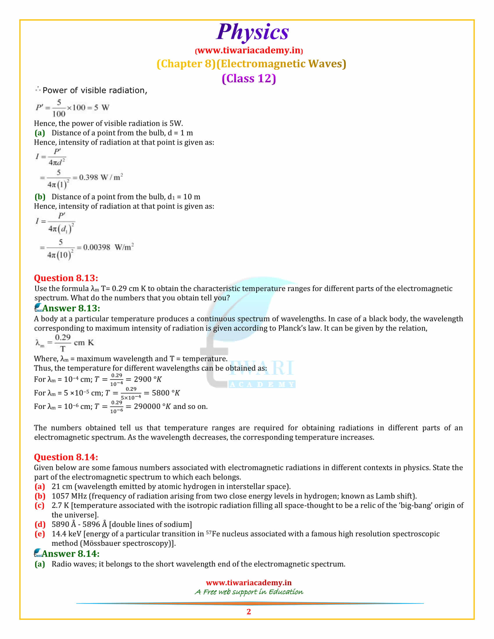 12 Physics Chapter 8 Electromagnetic Waves additional exercises all question in pdf