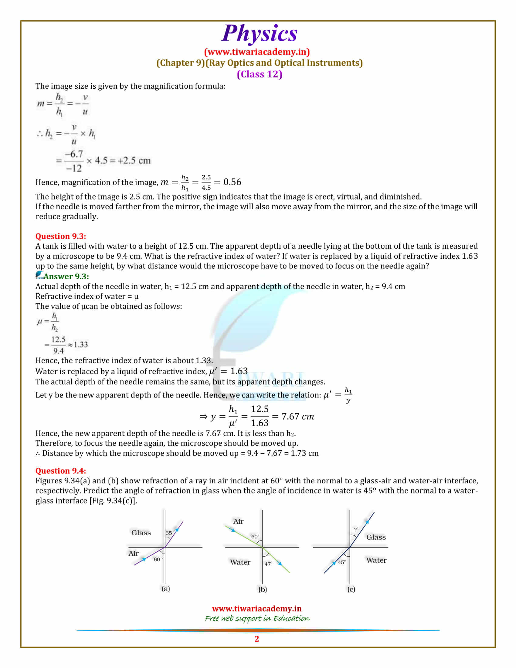 NCERT Solutions for Class 12 Physics Chapter 9 Ray Optics and Optical Instruments in pdf
