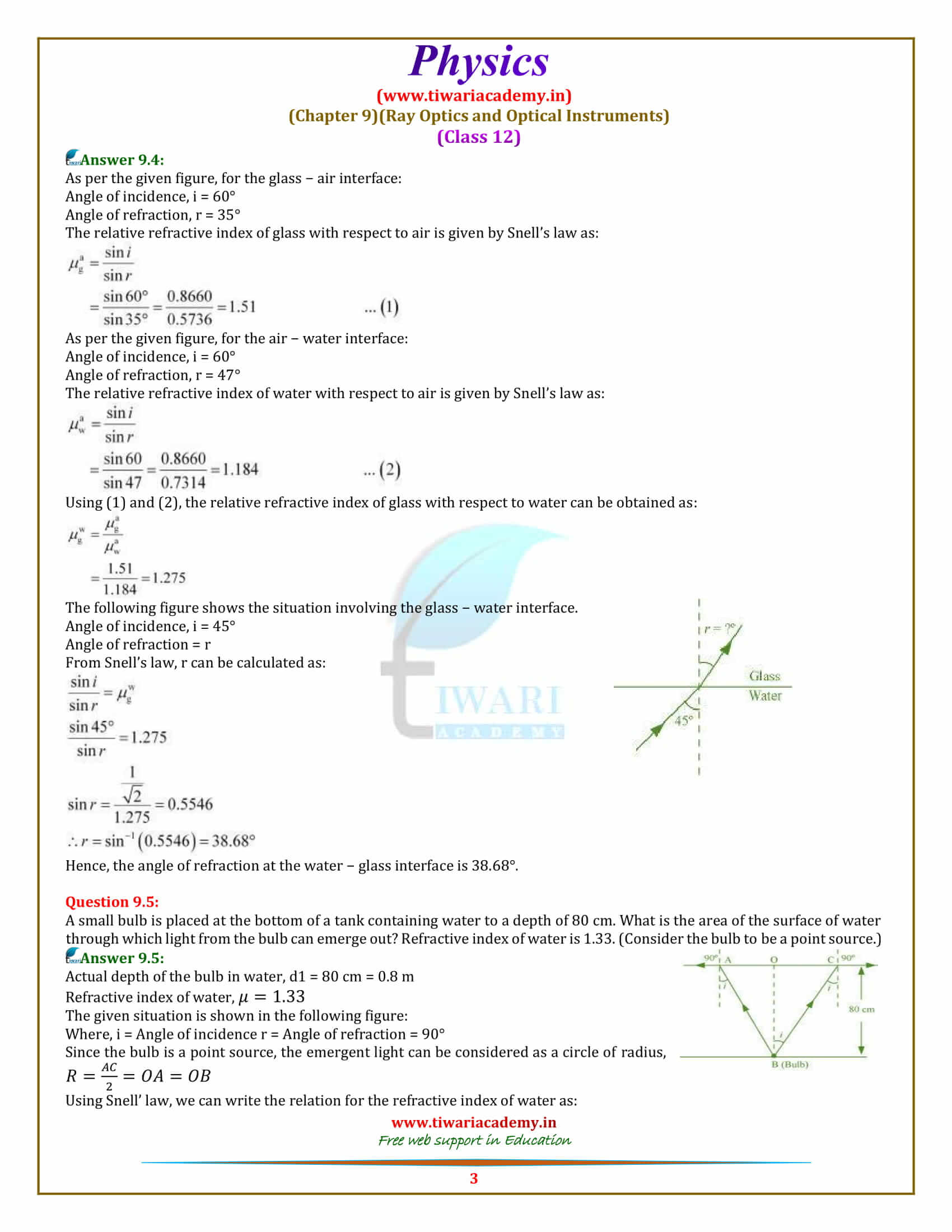 NCERT Solutions for Class 12 Physics Chapter 9 Ray Optics and Optical Instruments free download