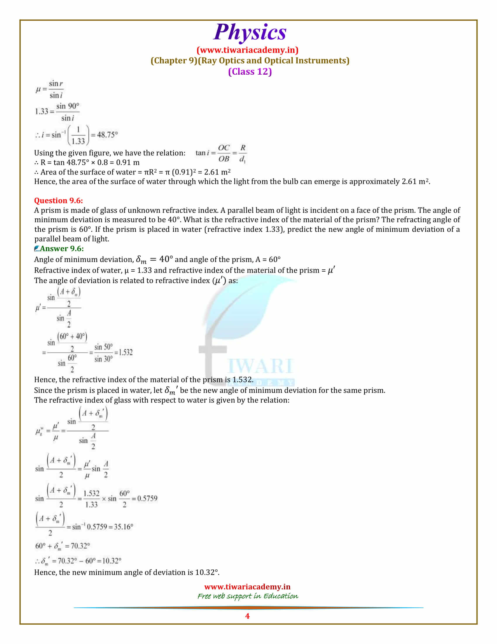 NCERT Solutions for Class 12 Physics Chapter 9 Ray Optics